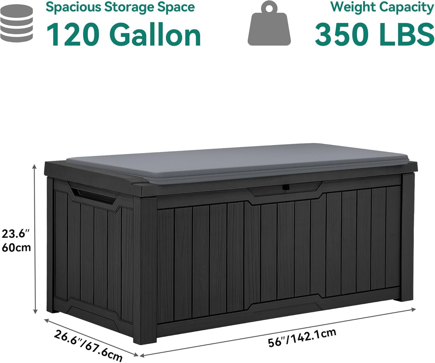 YITAHOME 120 Gallon Large Deck Box Upgraded Resin Outdoor Storage Boxes