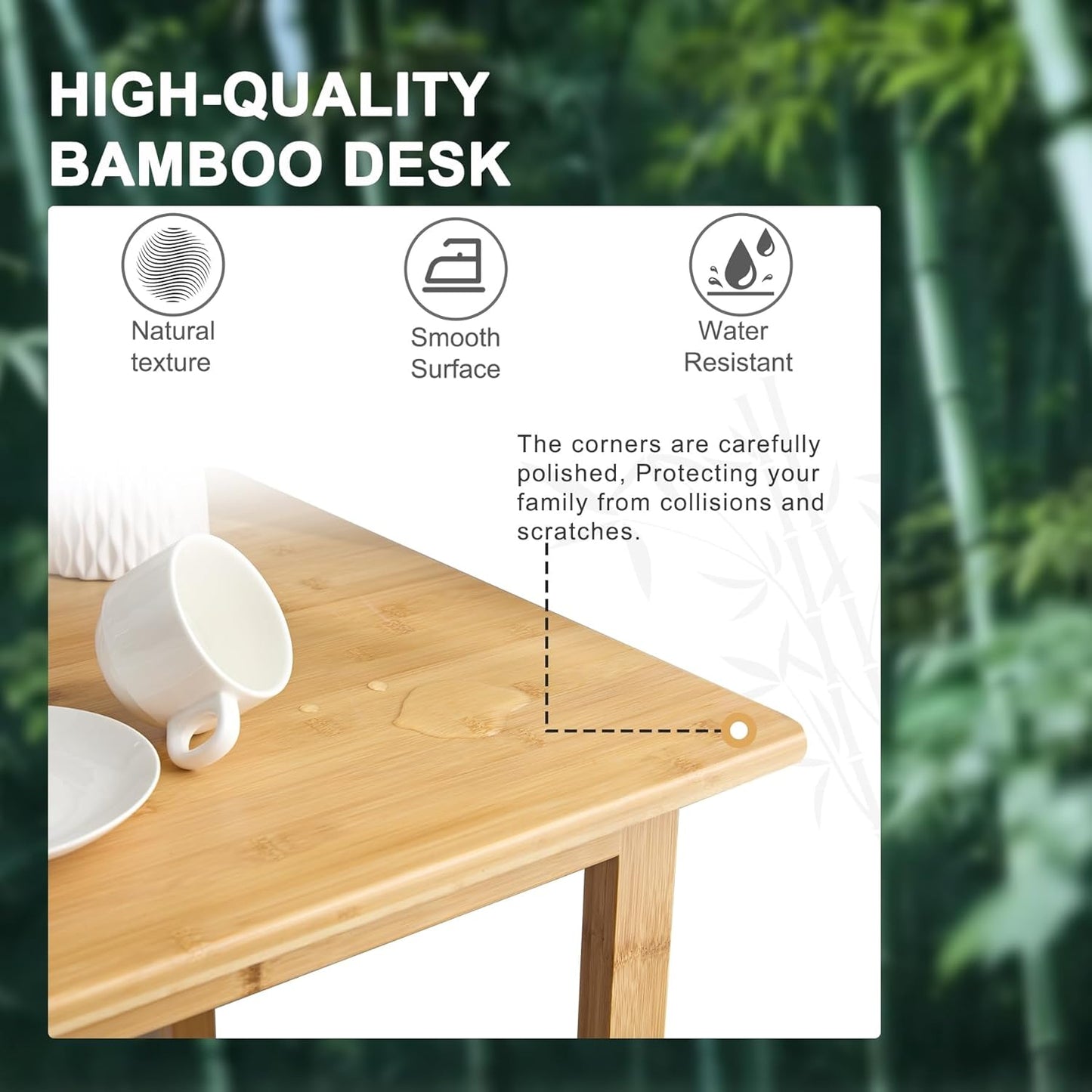 Writing Computer Desk 46" Bamboo Home Office Table with 2 Drawers