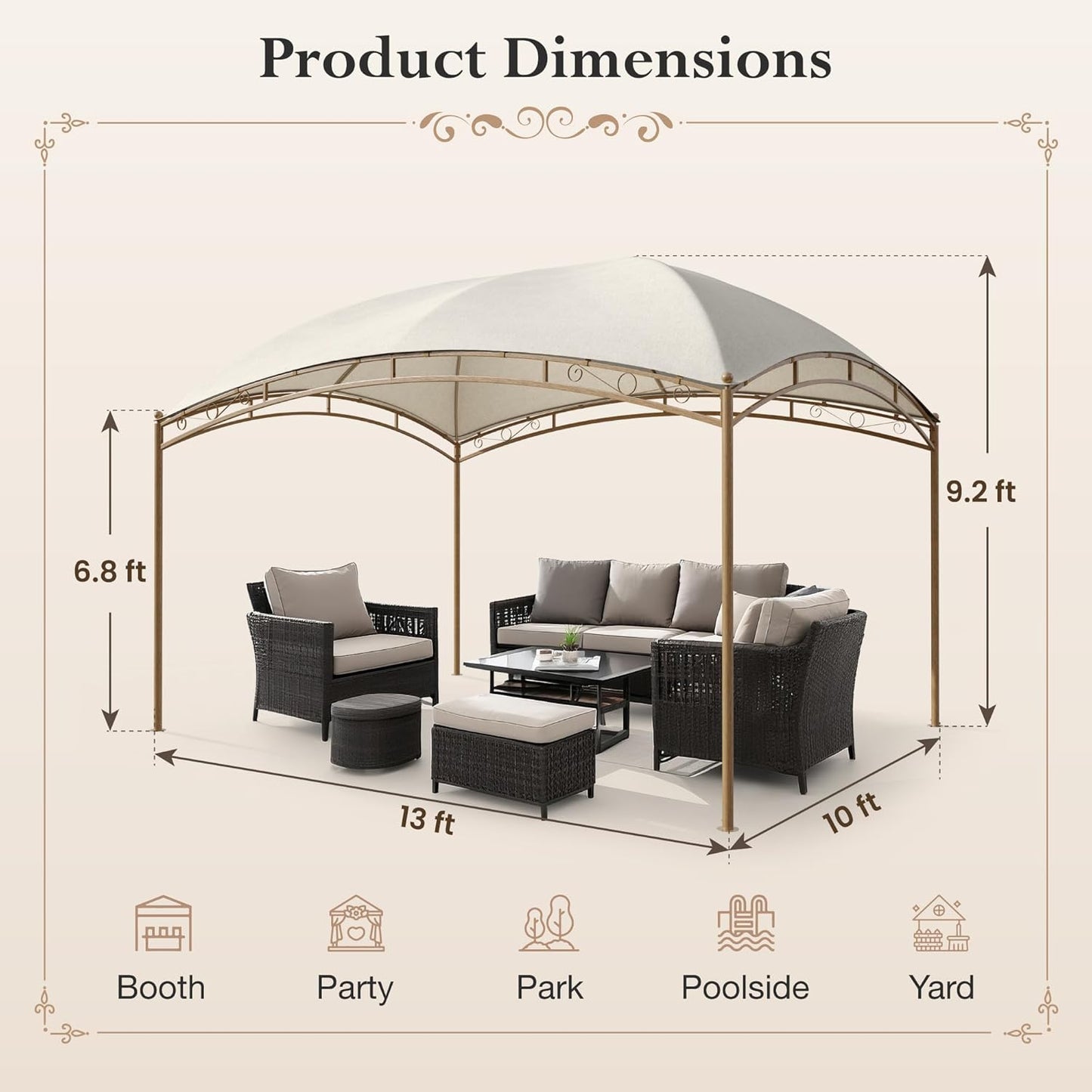 10x13 Outdoor with Screened Double Roof Heavy-Duty Patio Canopy Tent Dark Blue