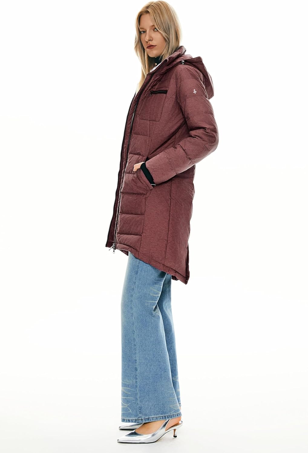Womens Long Winter Down Jacket Hooded Quilted Puffer Coat Slim Fit Warm Outerwear