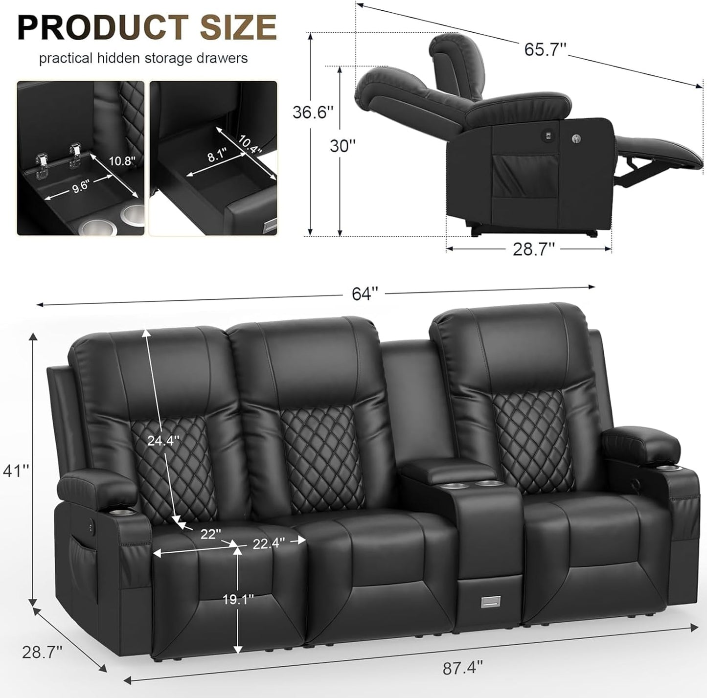 YONISEE 3 Seat Recliner Sofa, Large Reclining Sofa with Storage Console, Manual Reclining Chair with USB Ports, 2 Cell Phone Holder, 3 Seater Loveseat Recliner Couch for Living Room