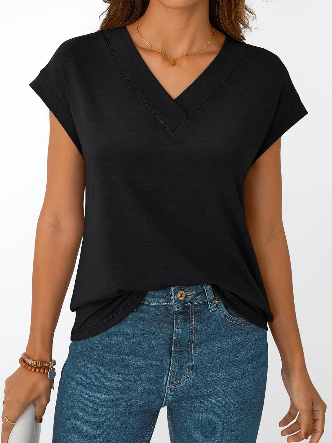 Womens Cap Short Sleeve T Shirts Summer Tops V Neck