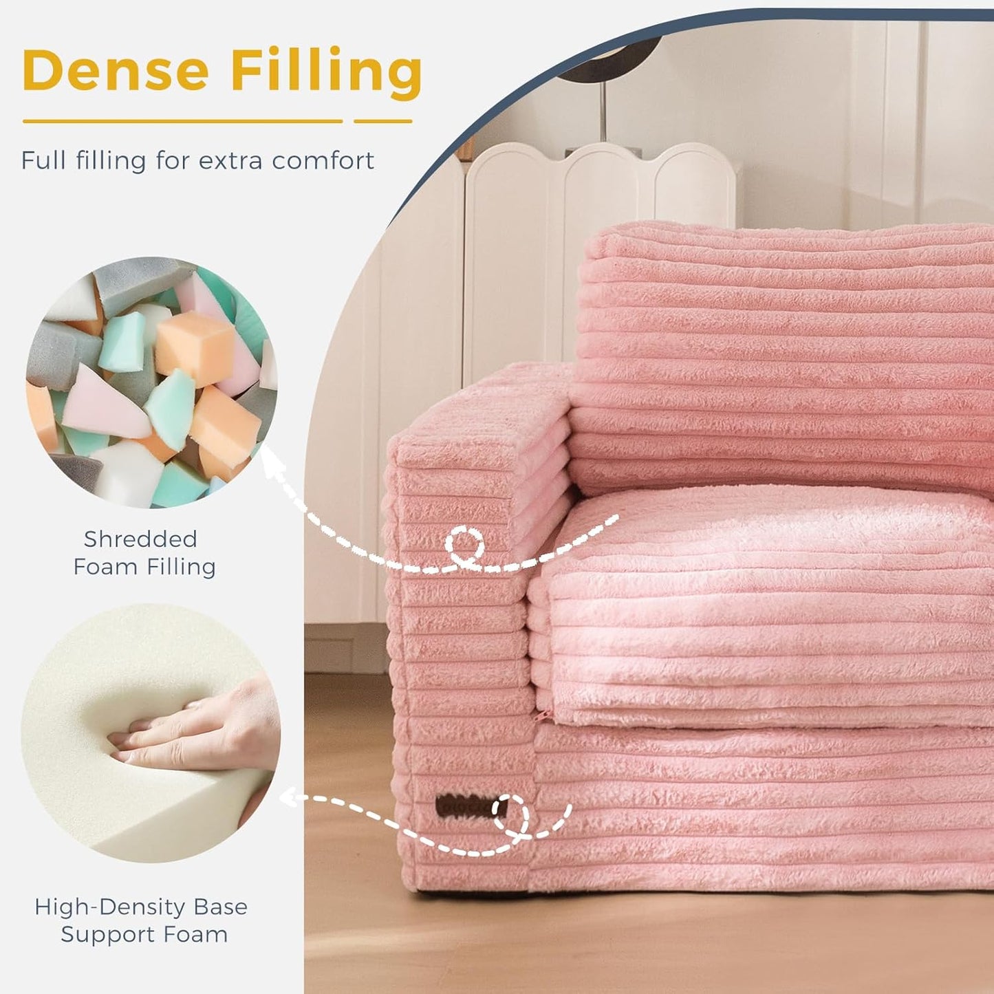 Plush Giant Bean Bag Sofa for Adults Floor Loveseat Chair with Armrests White