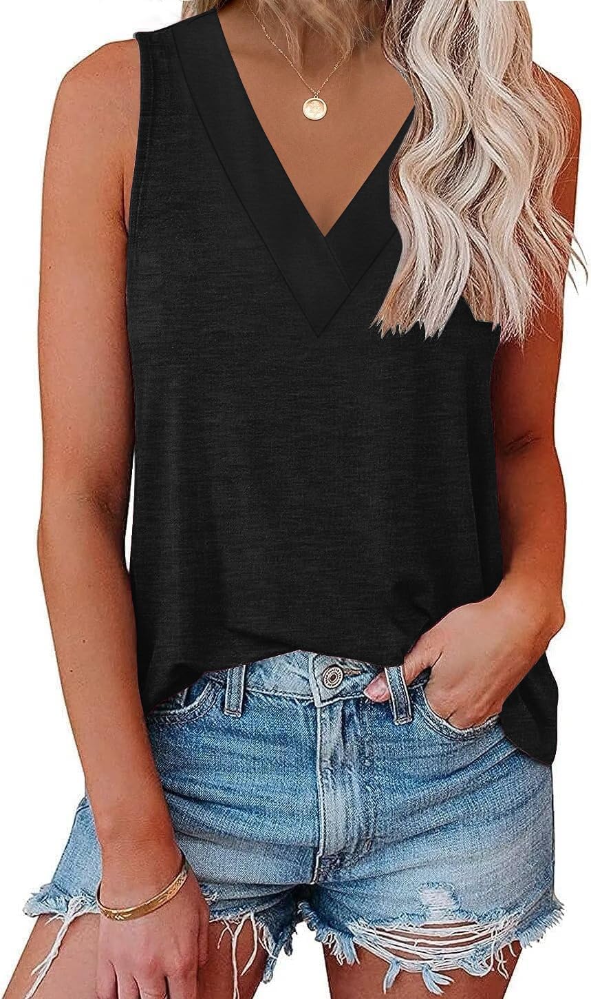 Womens V Neck Tank Tops Summer Sleeveless Tunic Casual Basic True Classic Tees