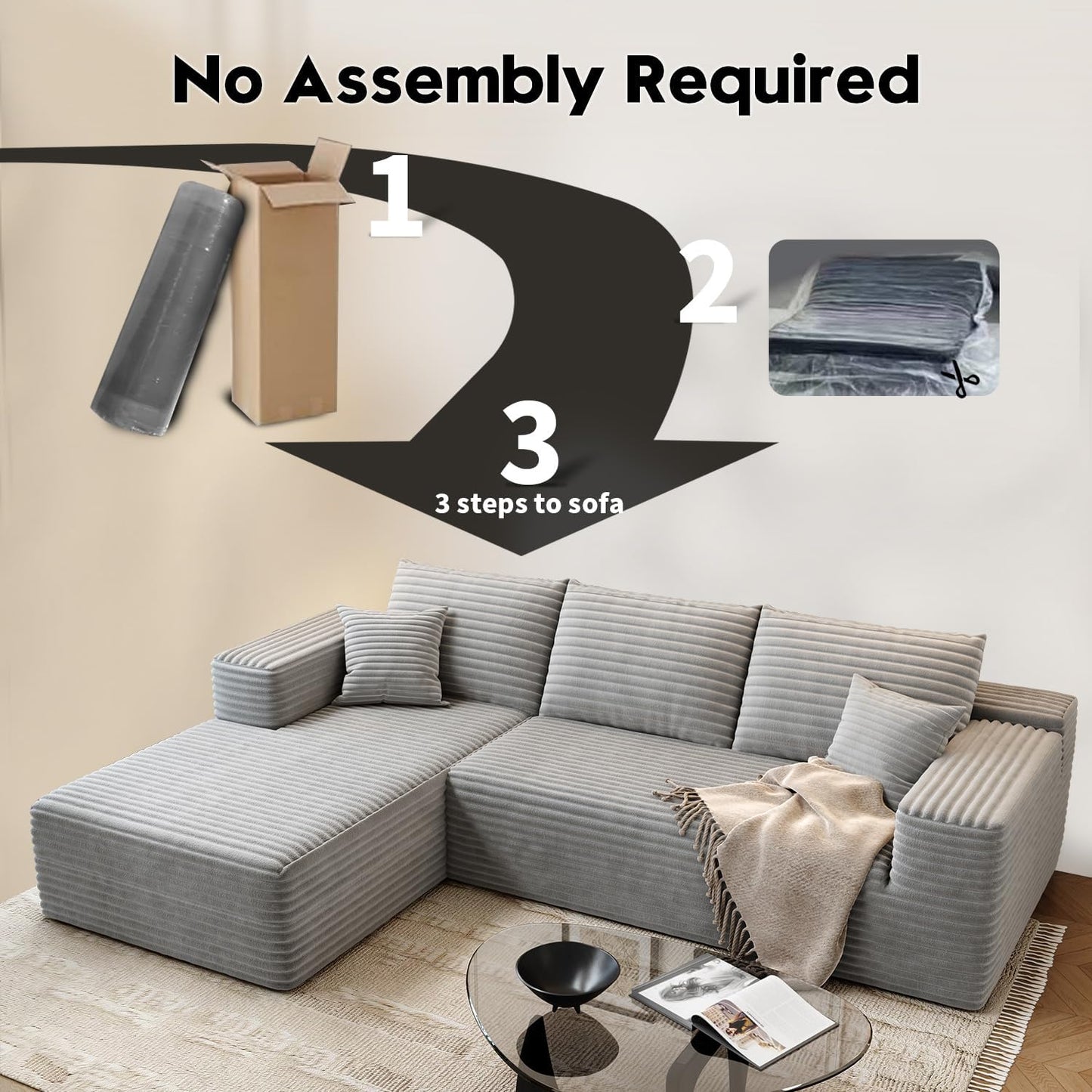 107.5" Cloud Modular Sectional Sofa with 1 Ottoman