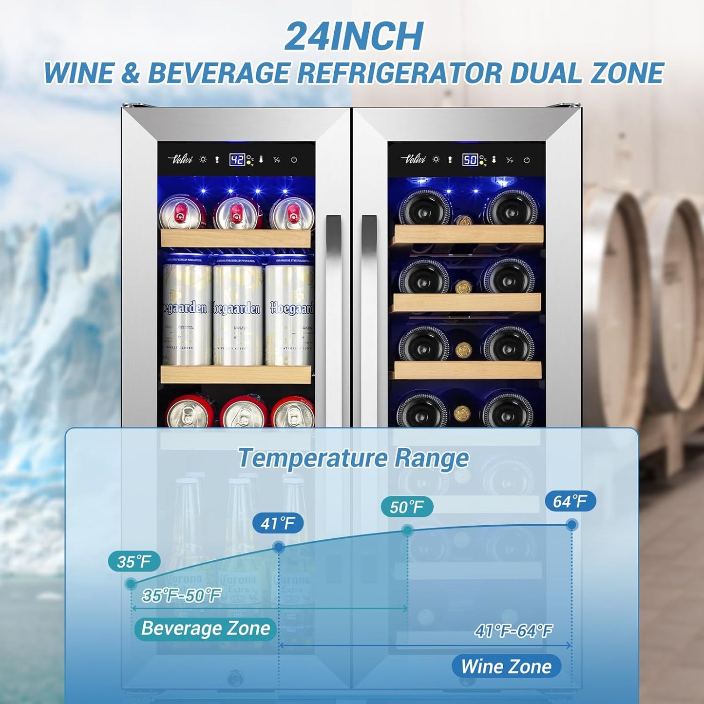 24 Inch Beverage Refrigerator Outdoor Under Counter Beverage Cooler for Patio