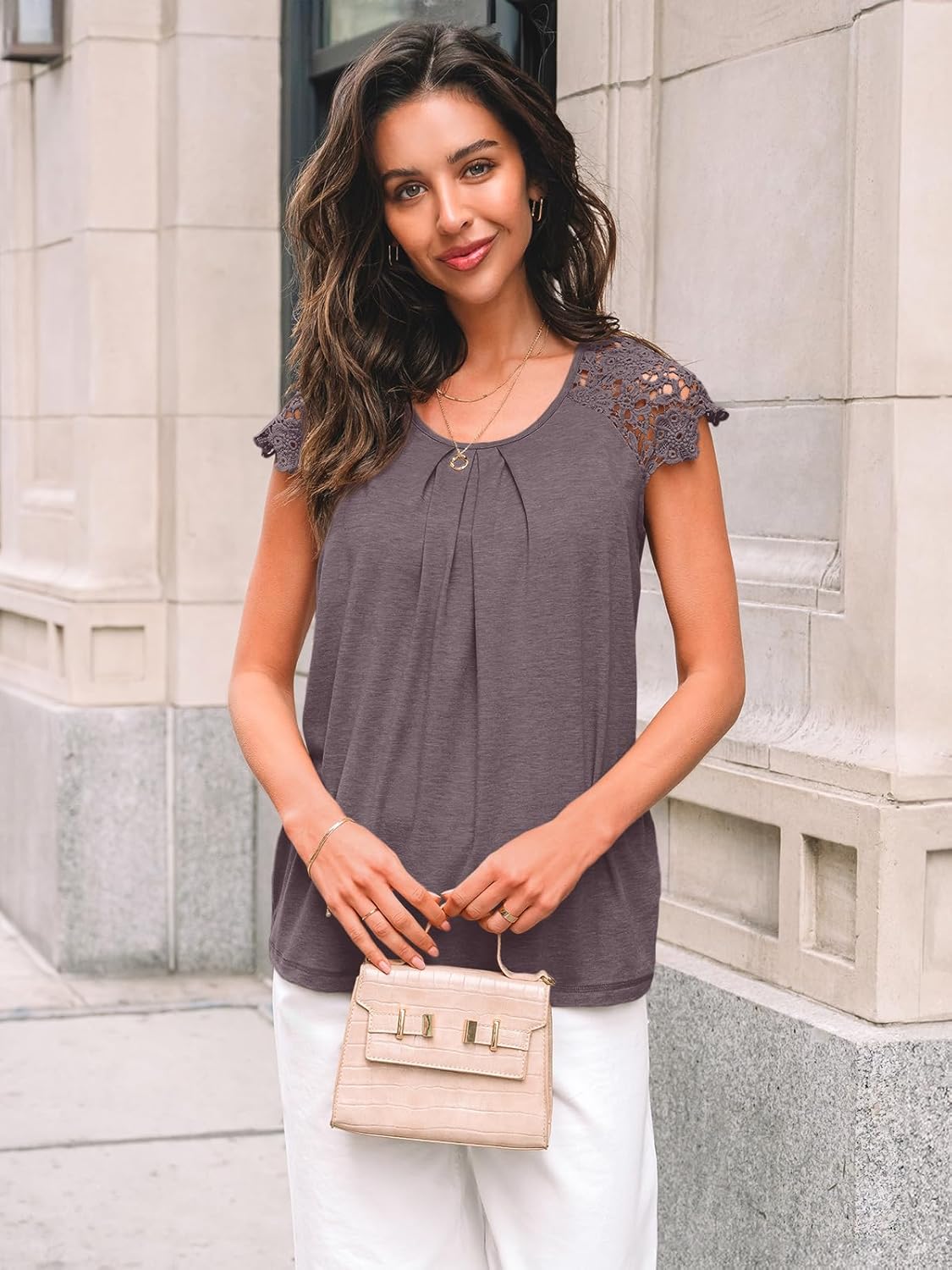 Womens Lace Tops Pleated Short Sleeve Shirts Summer