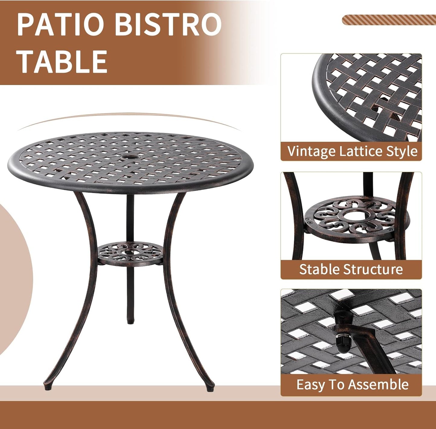 Patio Bistro Set 3 Piece Outdoor Cast Aluminum Outdoor Bistro Table