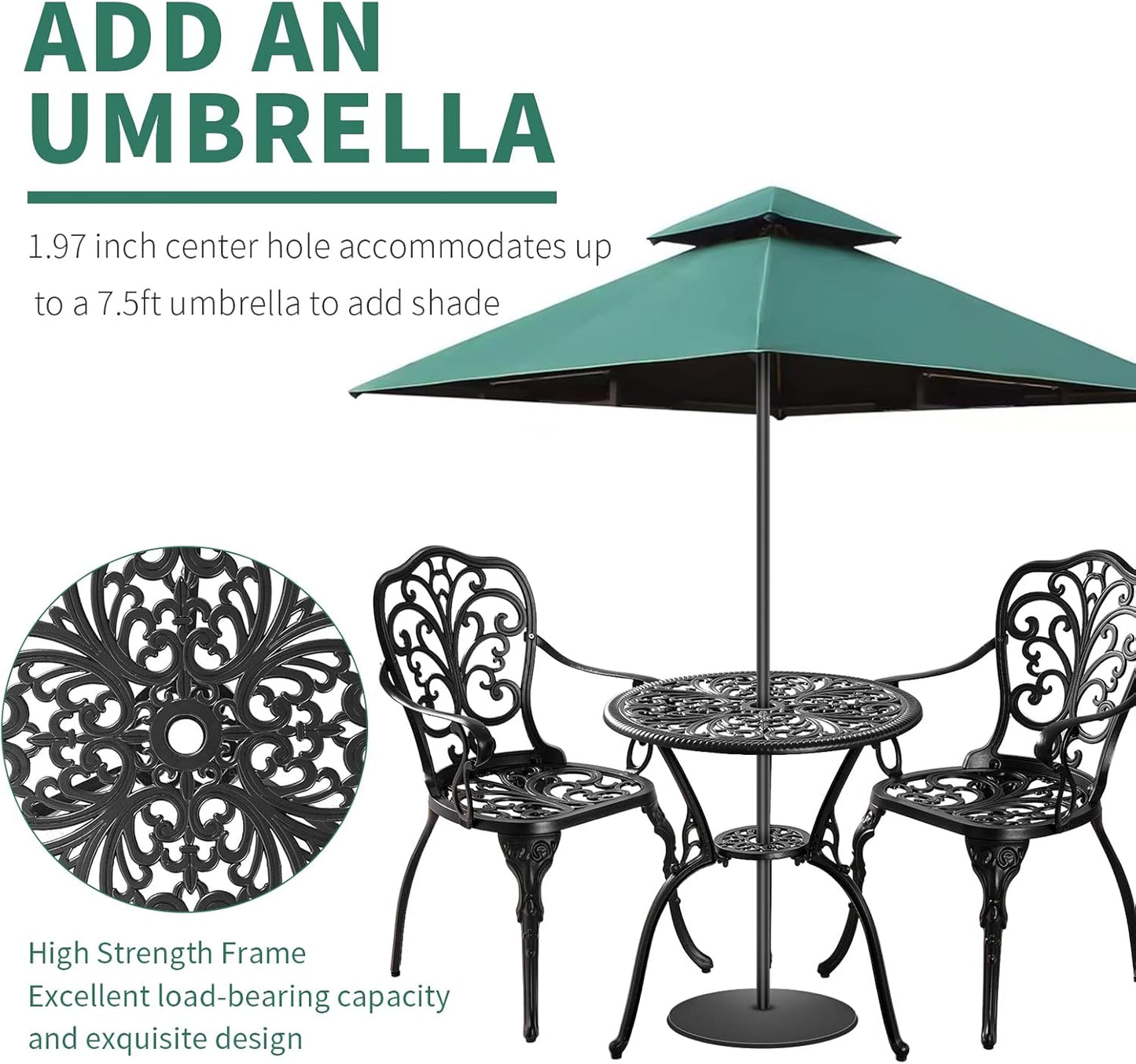 Patio Bistro Set 3 Piece Outdoor Cast Aluminum Outdoor Bistro Table