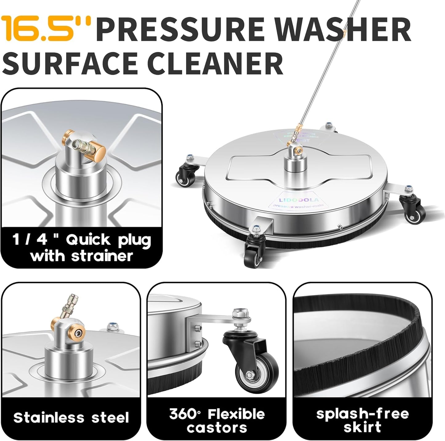 14" Pressure Washer Surface Cleaner with 4 Wheels