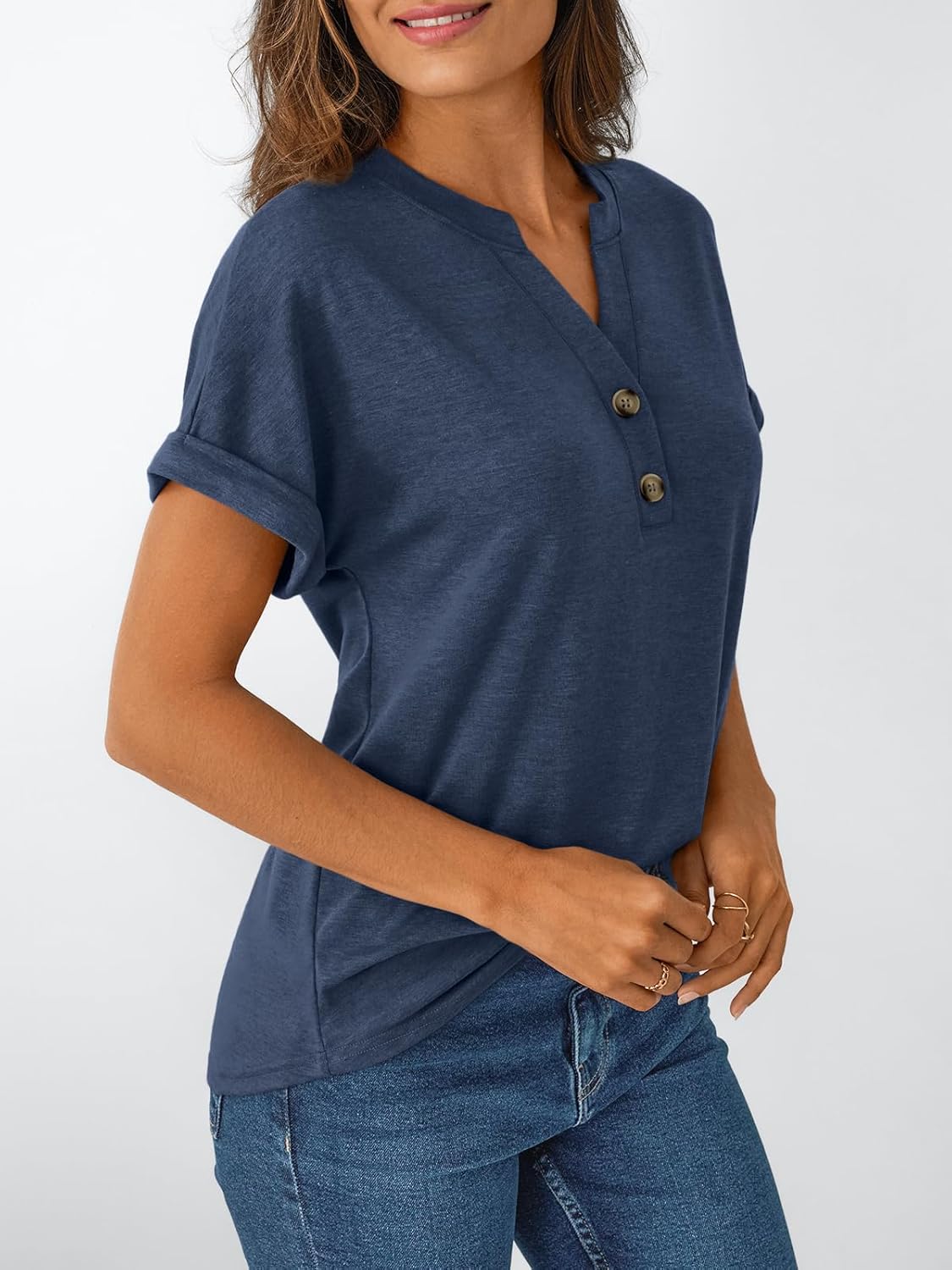 Women's Short Sleeve Shirts Henley Dressy Casual Summer Tops