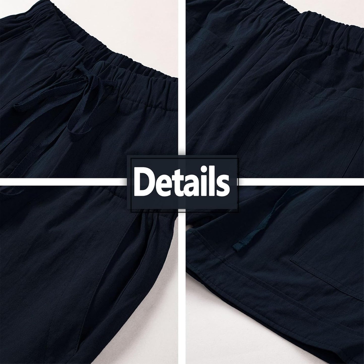 Womens Shorts Summer Comfy Cotton Elastic Waist Drawstring Casual Shorts with Pockets