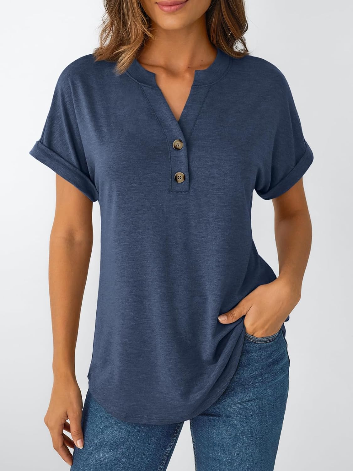 Women's Short Sleeve Shirts Henley Dressy Casual Summer Tops