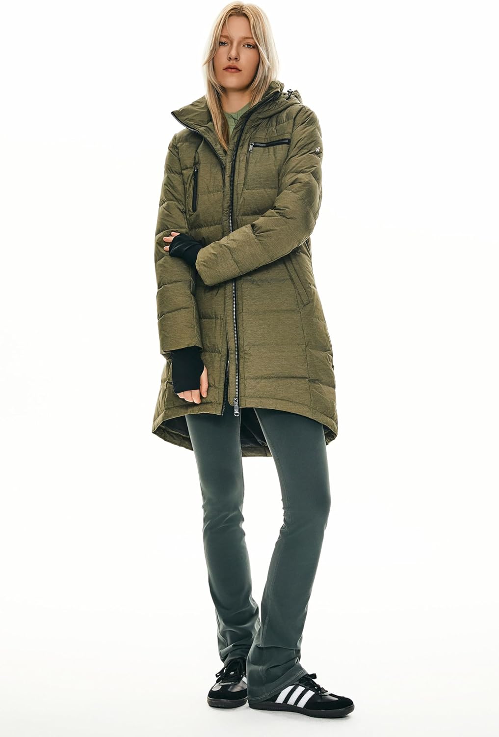 Womens Long Winter Down Jacket Hooded Quilted Puffer Coat Slim Fit Warm Outerwear