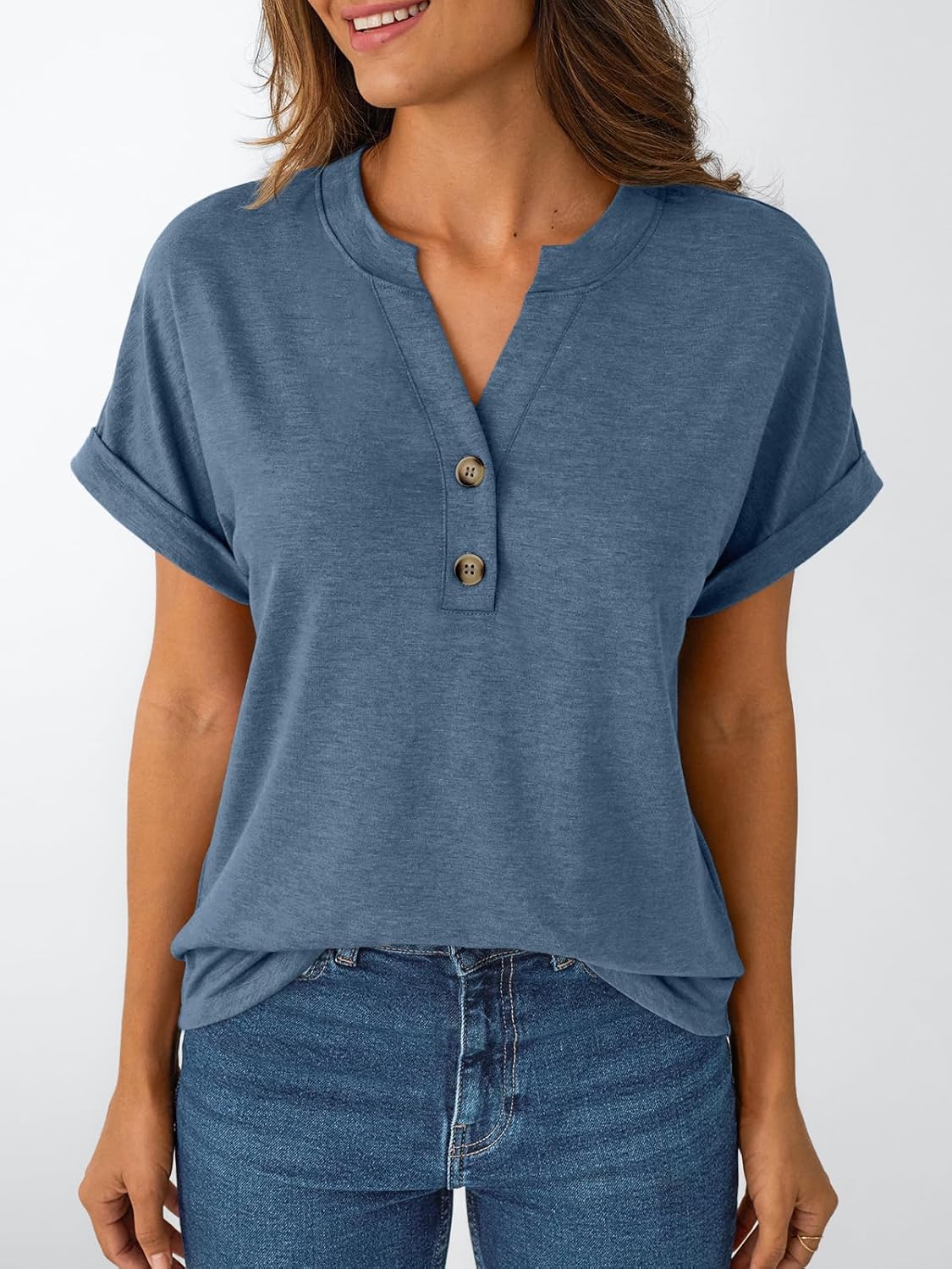 Women's Short Sleeve Shirts Henley Dressy Casual Summer Tops