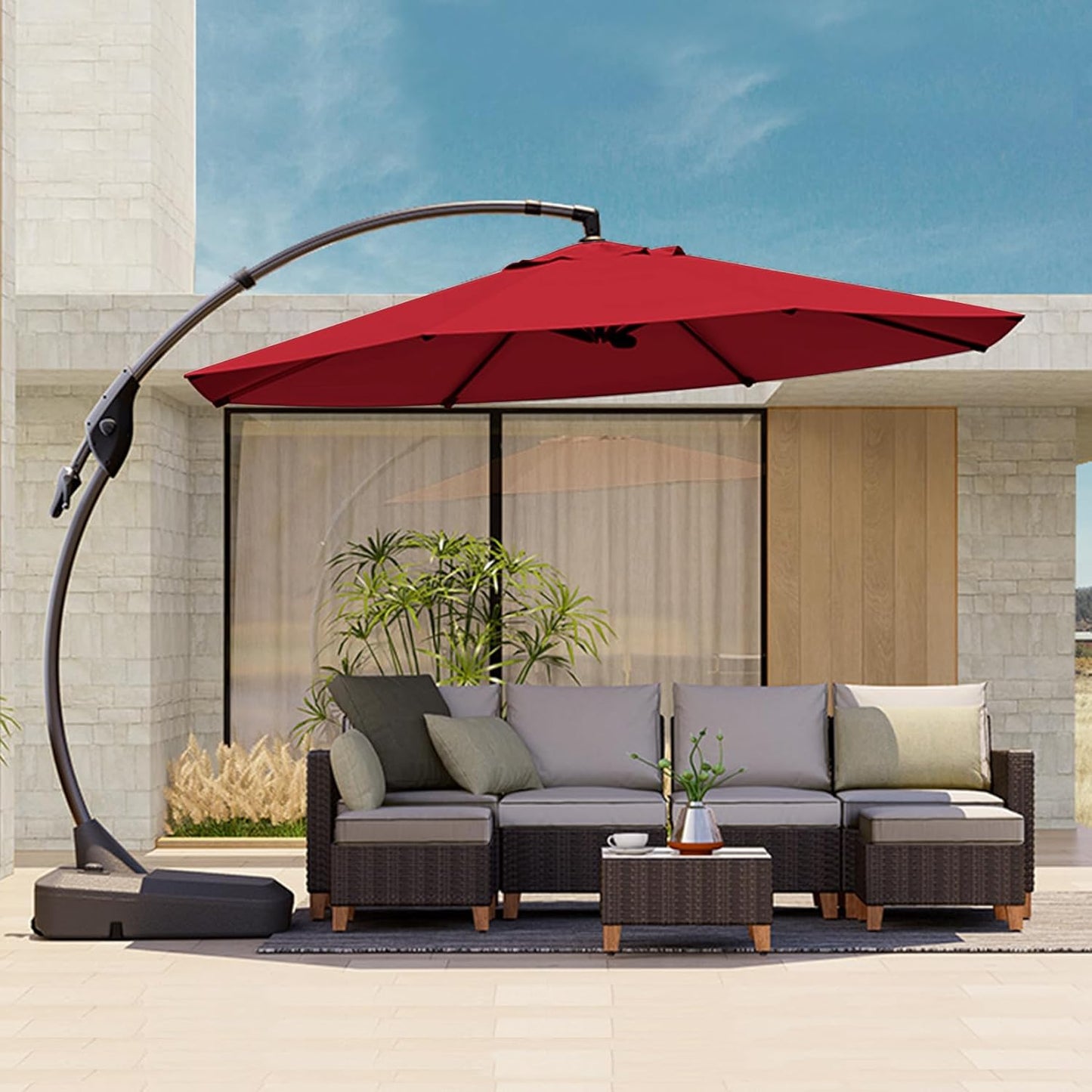 12FT Outdoor Offset Cantilever Umbrella with Base Champagne