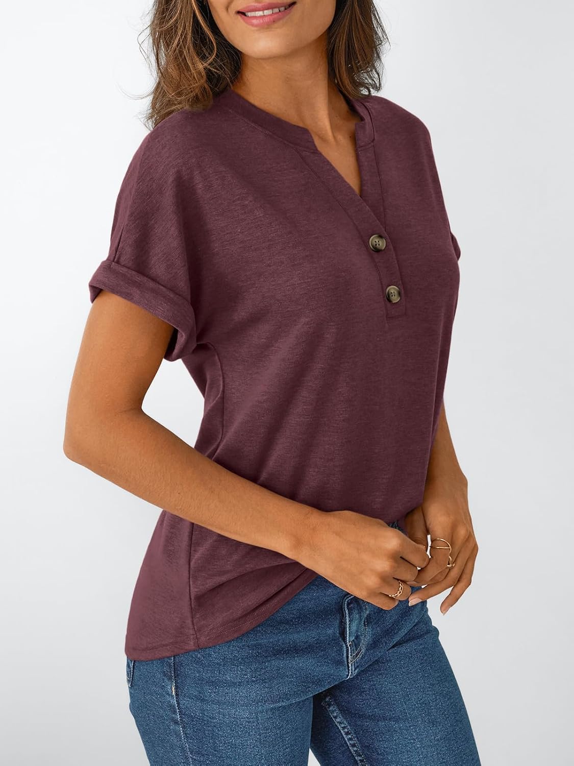 Women's Short Sleeve Shirts Henley Dressy Casual Summer Tops