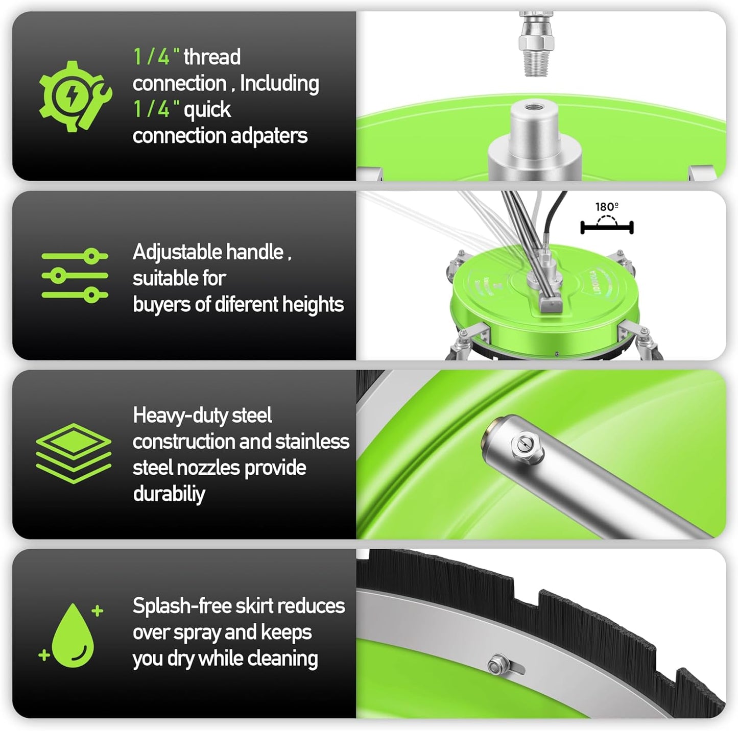 14" Pressure Washer Surface Cleaner with 4 Wheels