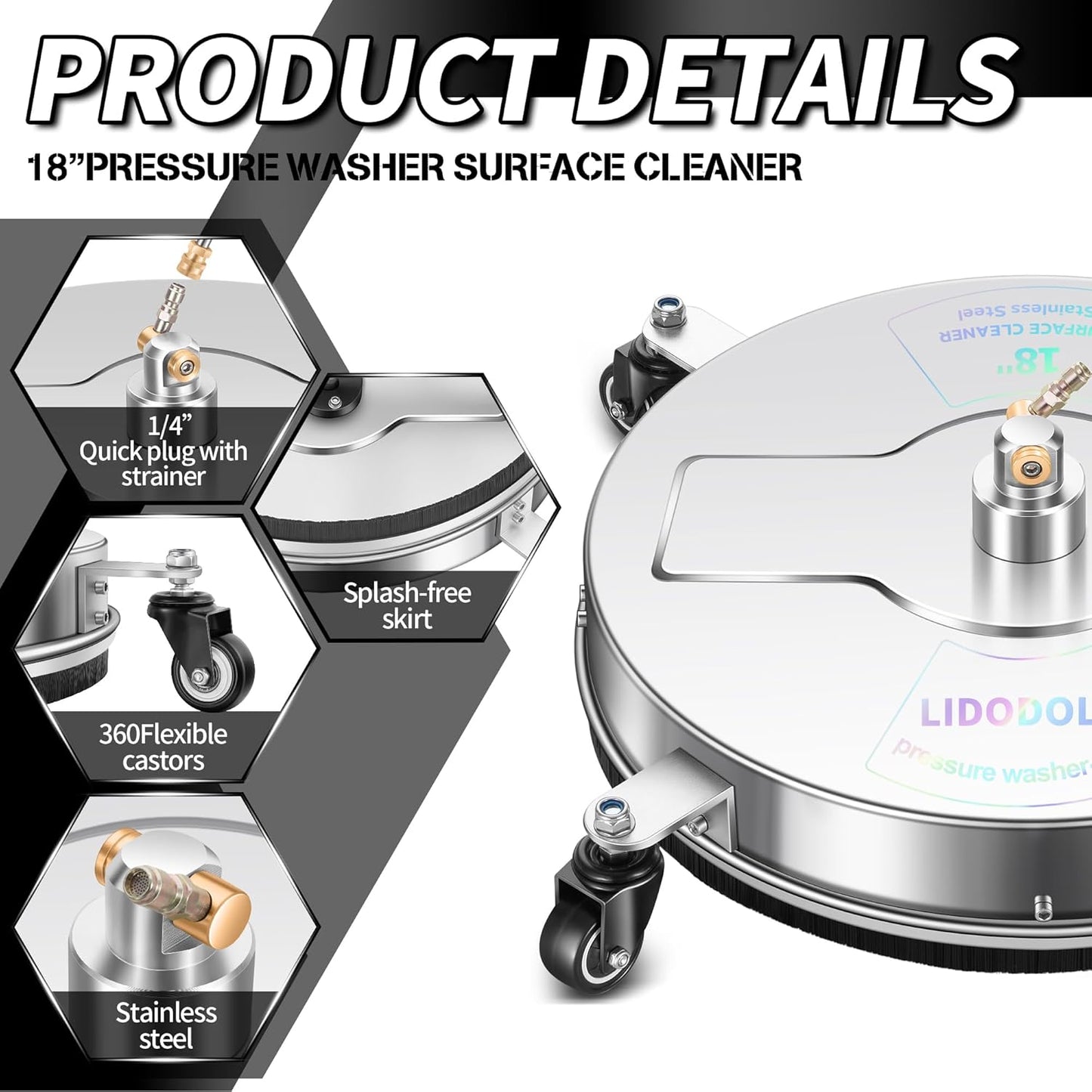 14" Pressure Washer Surface Cleaner with 4 Wheels