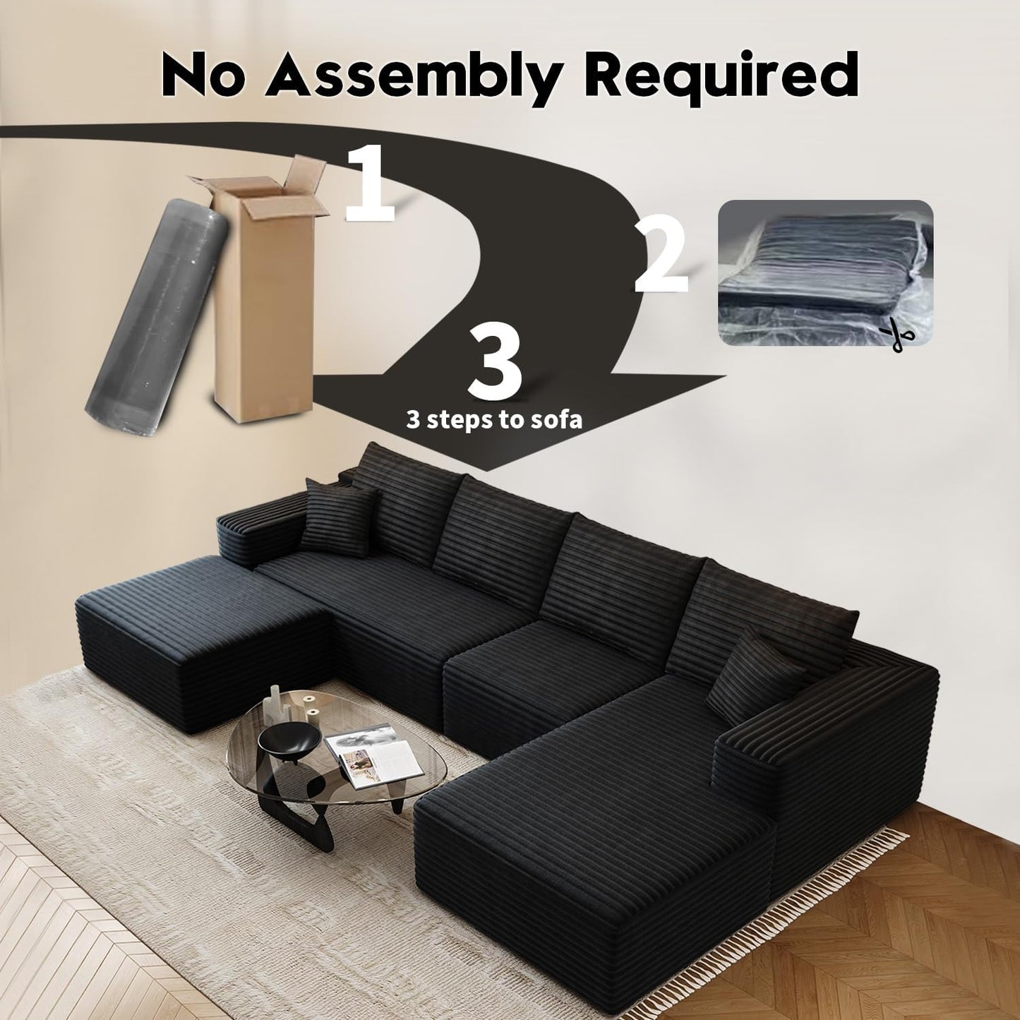 107.5" Cloud Modular Sectional Sofa with 1 Ottoman