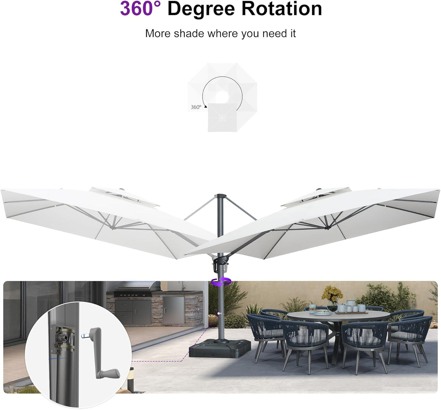 12ft Patio Umbrella with Base Large Outdoor Square Umbrella