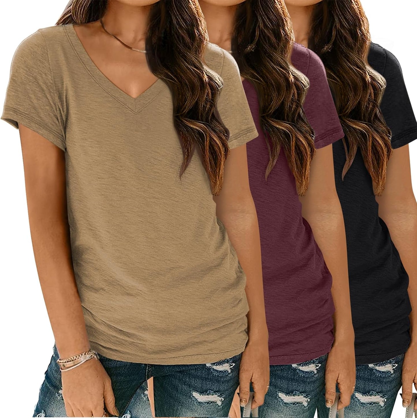 3 Pack V Neck T Shirts for Women Short Sleeve T-shirts
