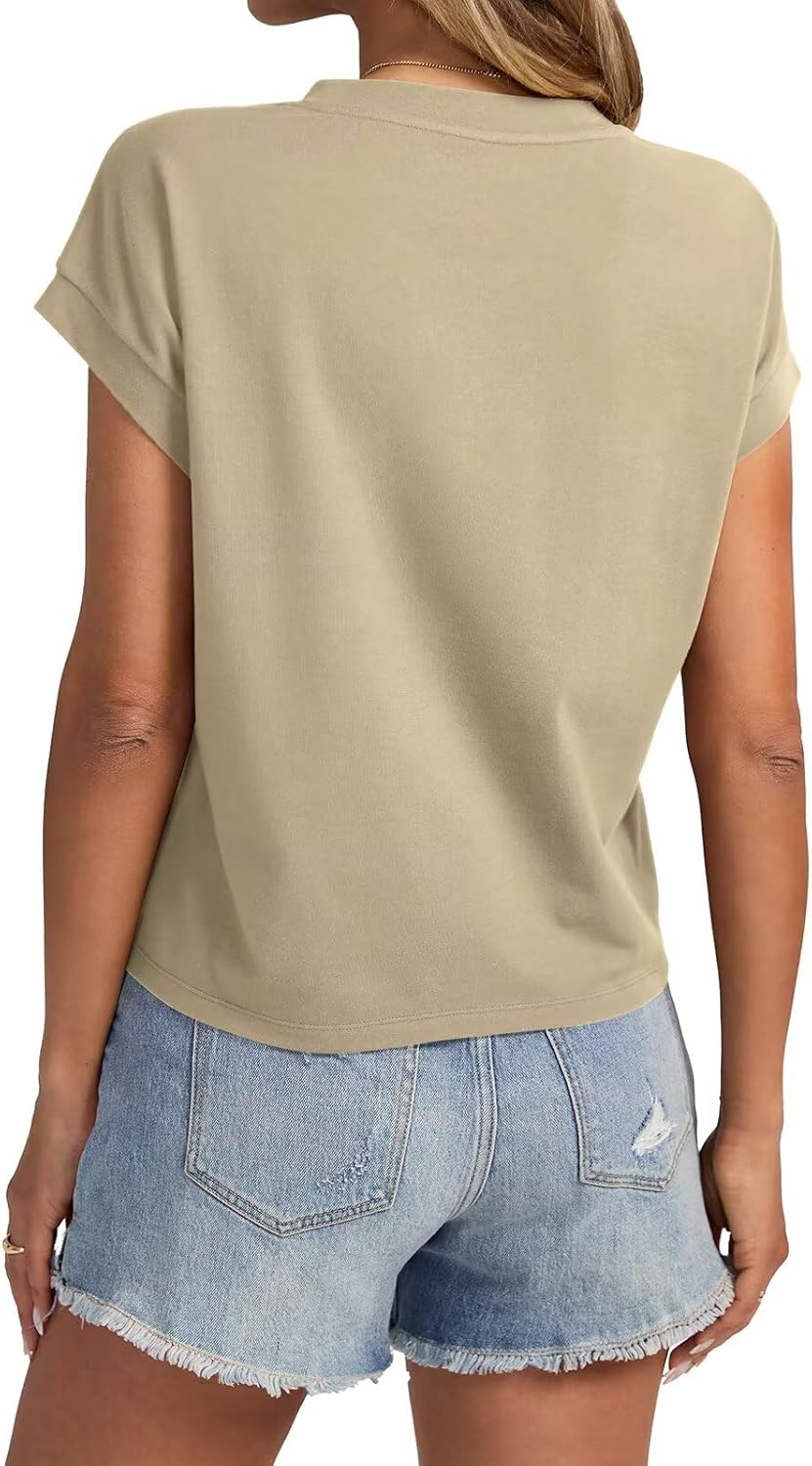 Womens Cap Sleeve Crop Tops Cotton T Shirts
