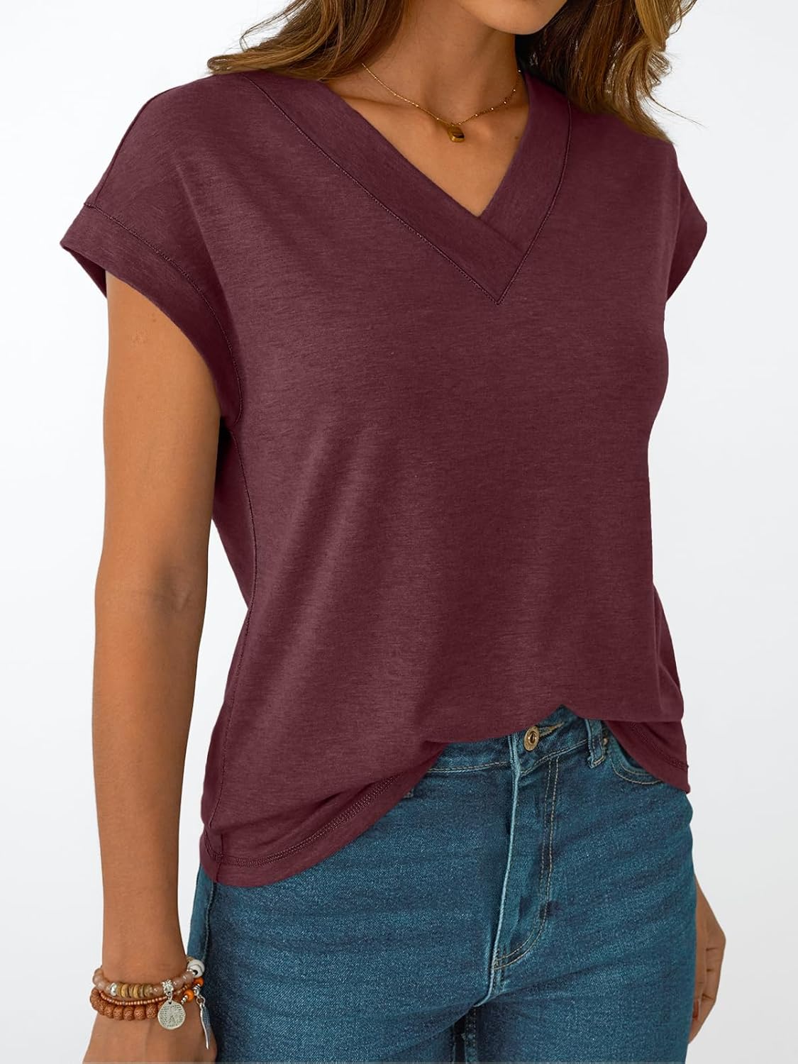 Womens Cap Short Sleeve T Shirts Summer Tops V Neck