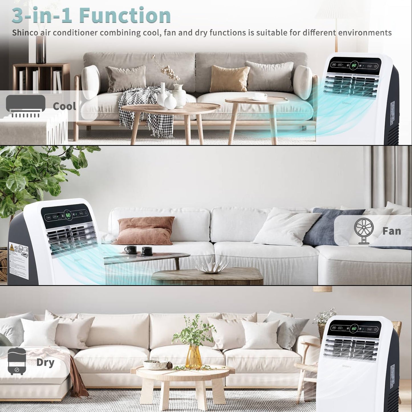 10,000 BTU Portable AC Wi-Fi Dehumidifier Fan Timer for 300 Sq.Ft with Window Kit