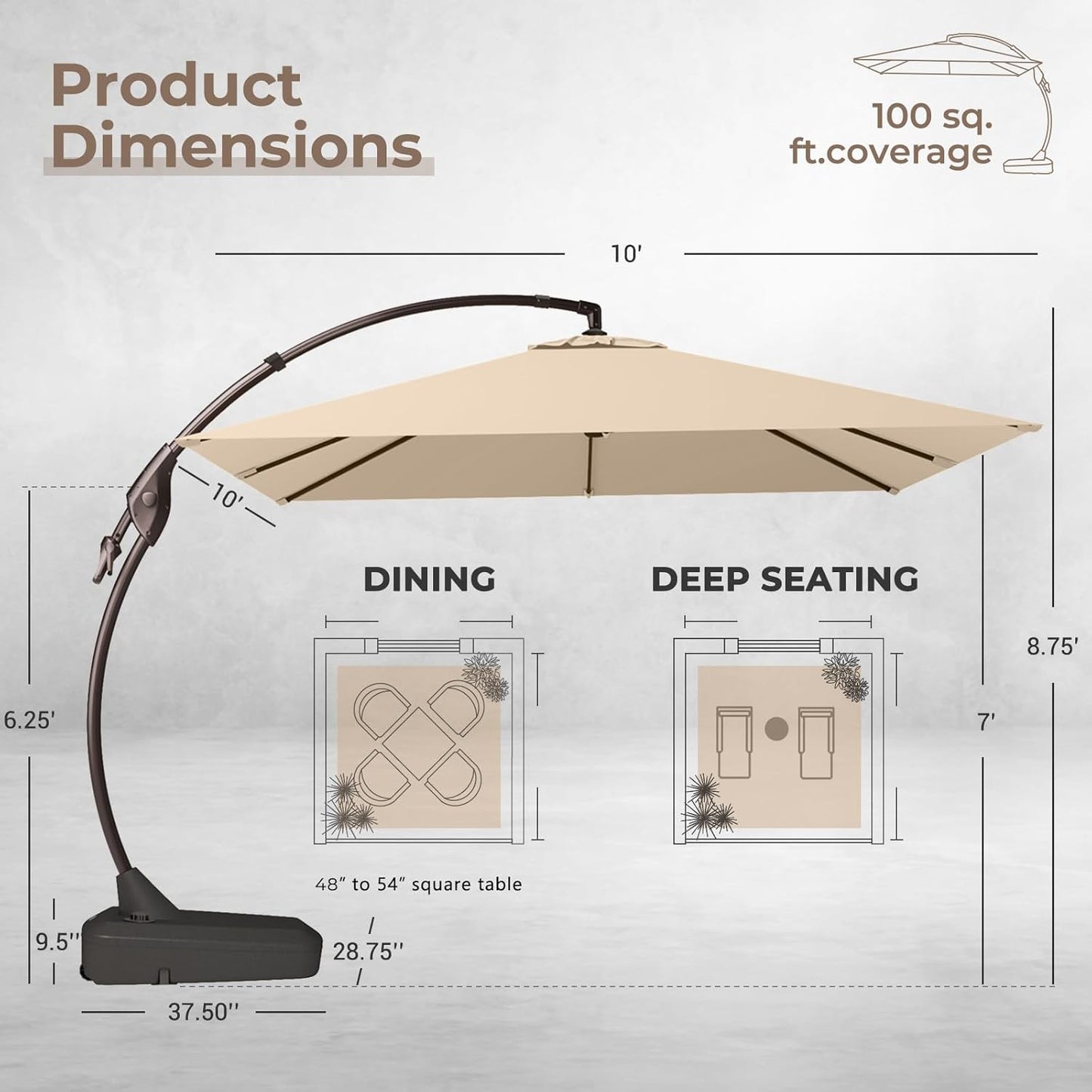 12FT Outdoor Offset Cantilever Umbrella with Base Champagne