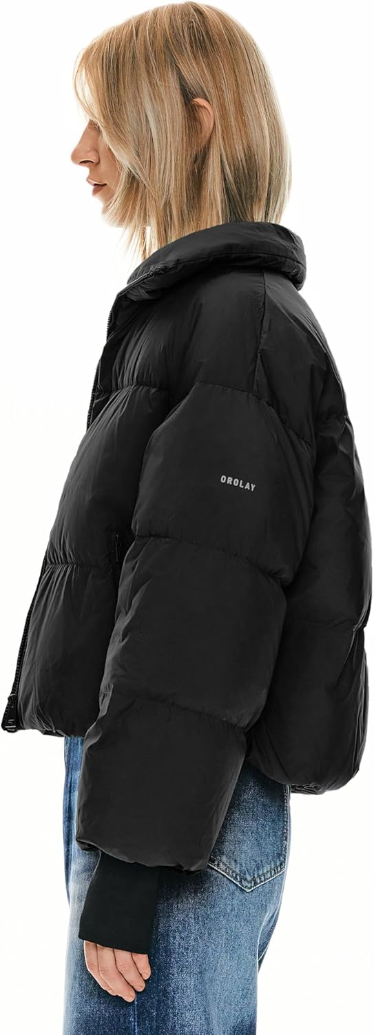 Womens Winter Oversized Cropped Puffer Jacket Zip Up Short Down Coat