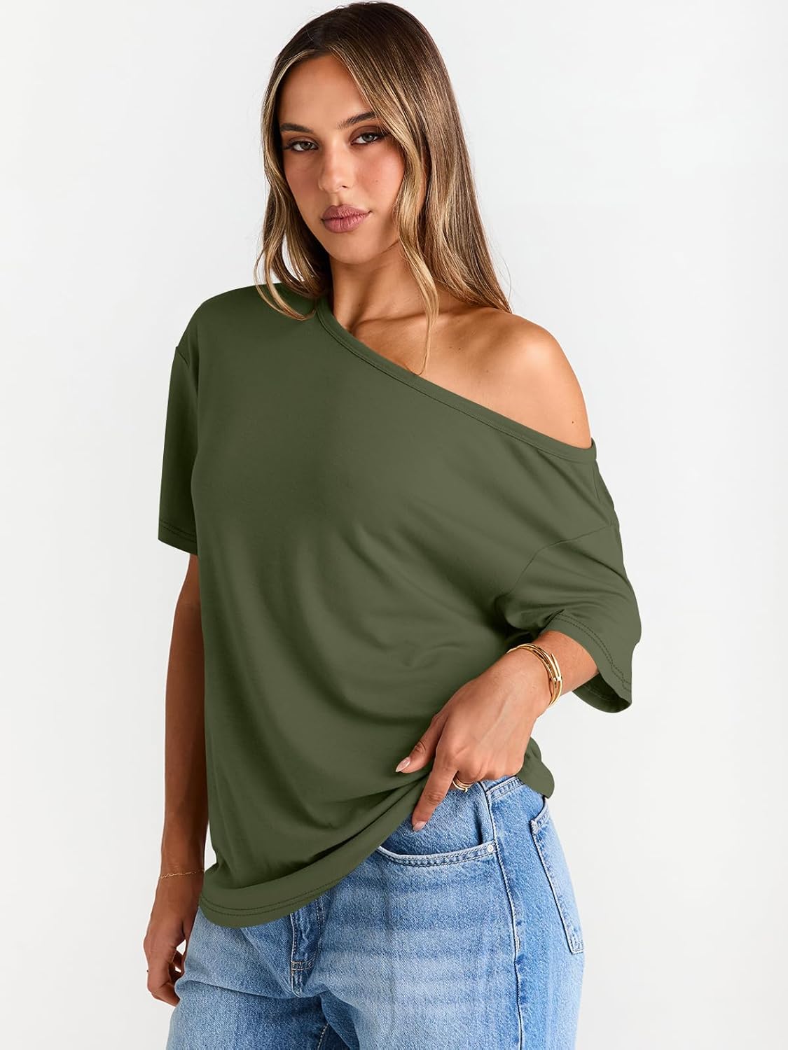 Womens Off The Shoulder Tops Oversized T-Shirts