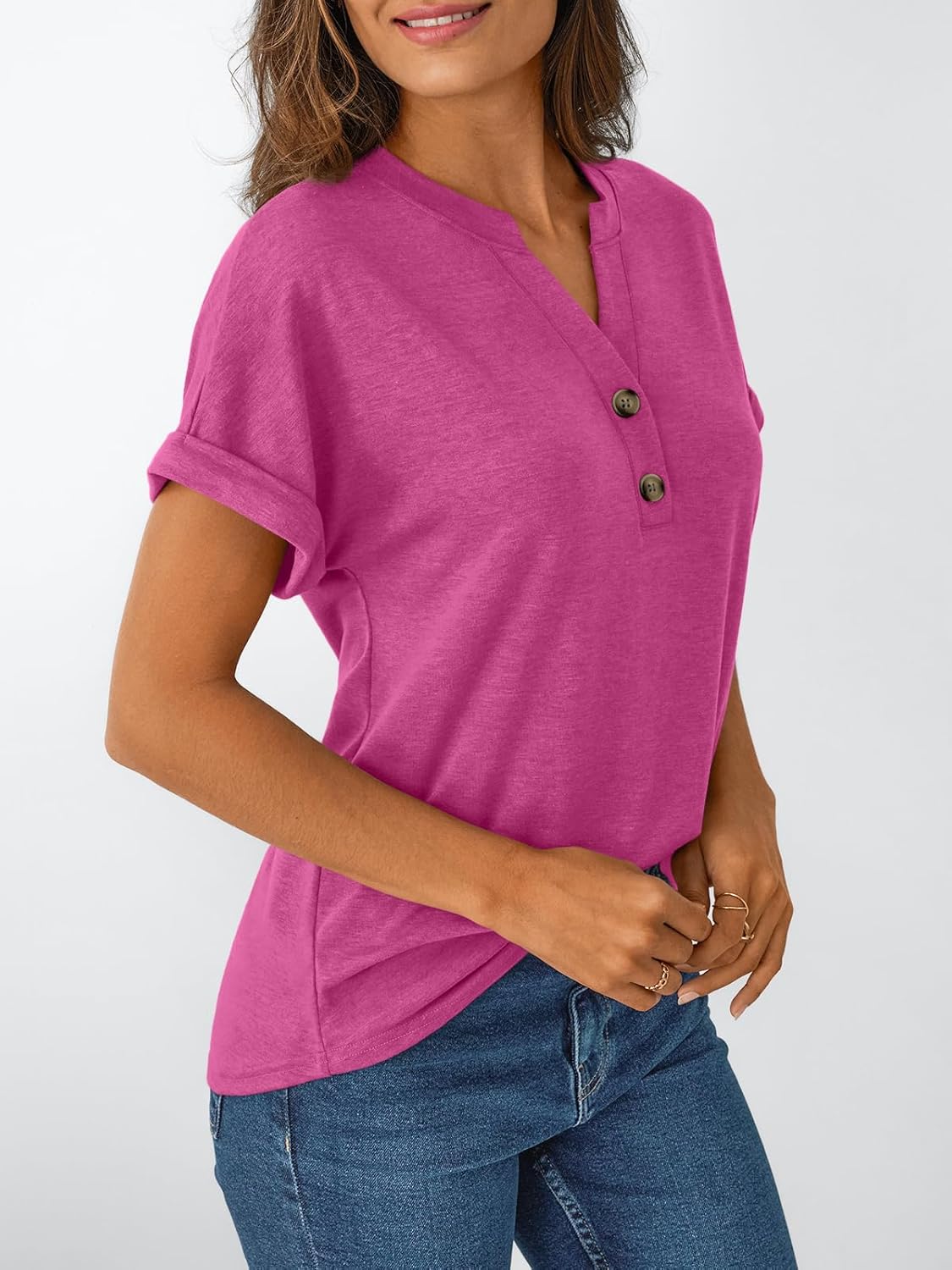Women's Short Sleeve Shirts Henley Dressy Casual Summer Tops