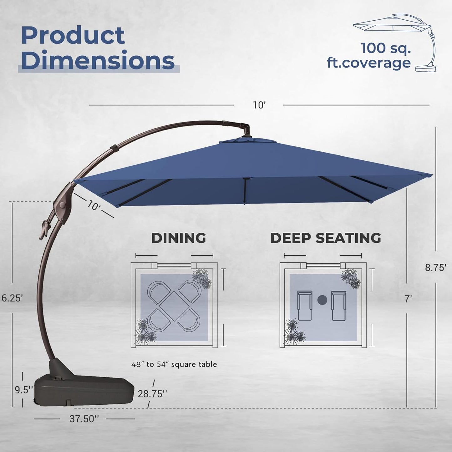 12FT Outdoor Offset Cantilever Umbrella with Base Champagne