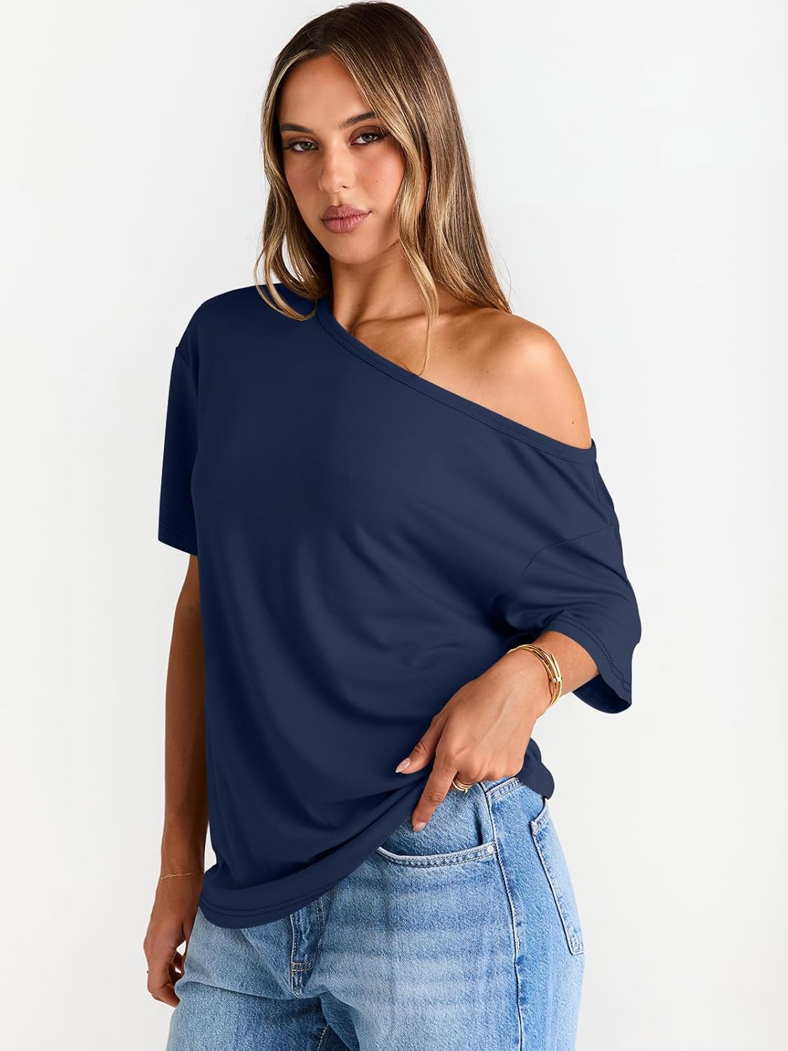 Womens Off The Shoulder Tops Oversized T-Shirts