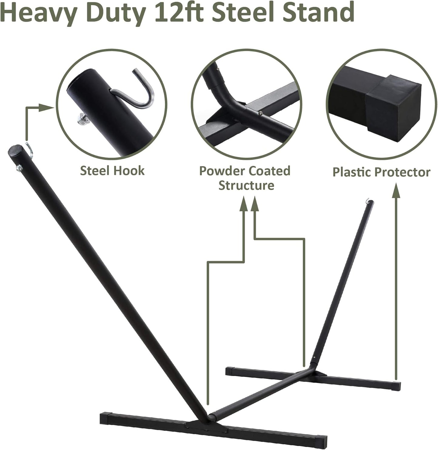 2 Person Hammock with Stand Heavy Duty Portable Dark Grey