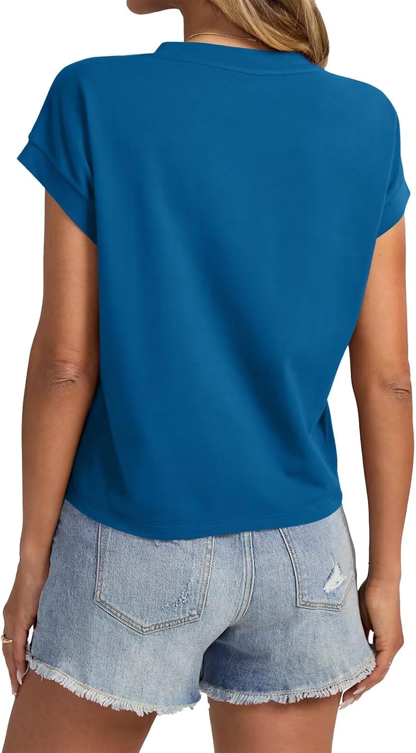 Womens Cap Sleeve Crop Tops Cotton T Shirts