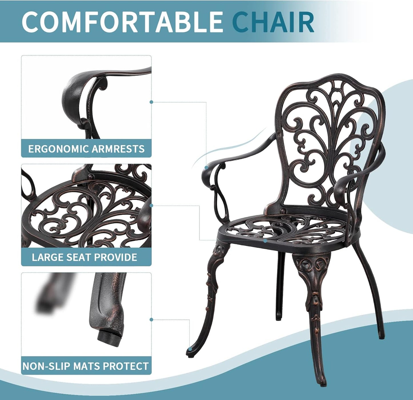 Patio Bistro Set 3 Piece Outdoor Cast Aluminum Outdoor Bistro Table