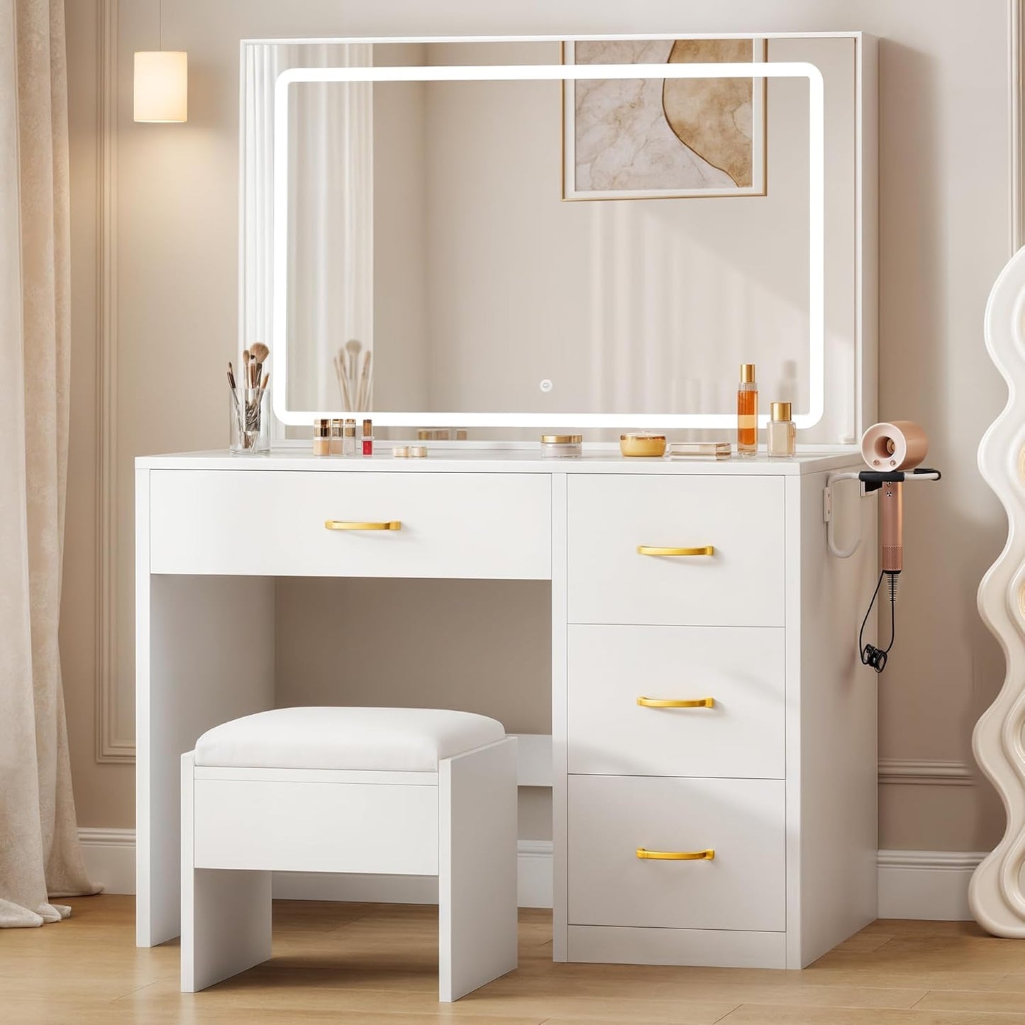 YITAHOME Vanity Desk Set with Large 35" LED Mirror and Lights