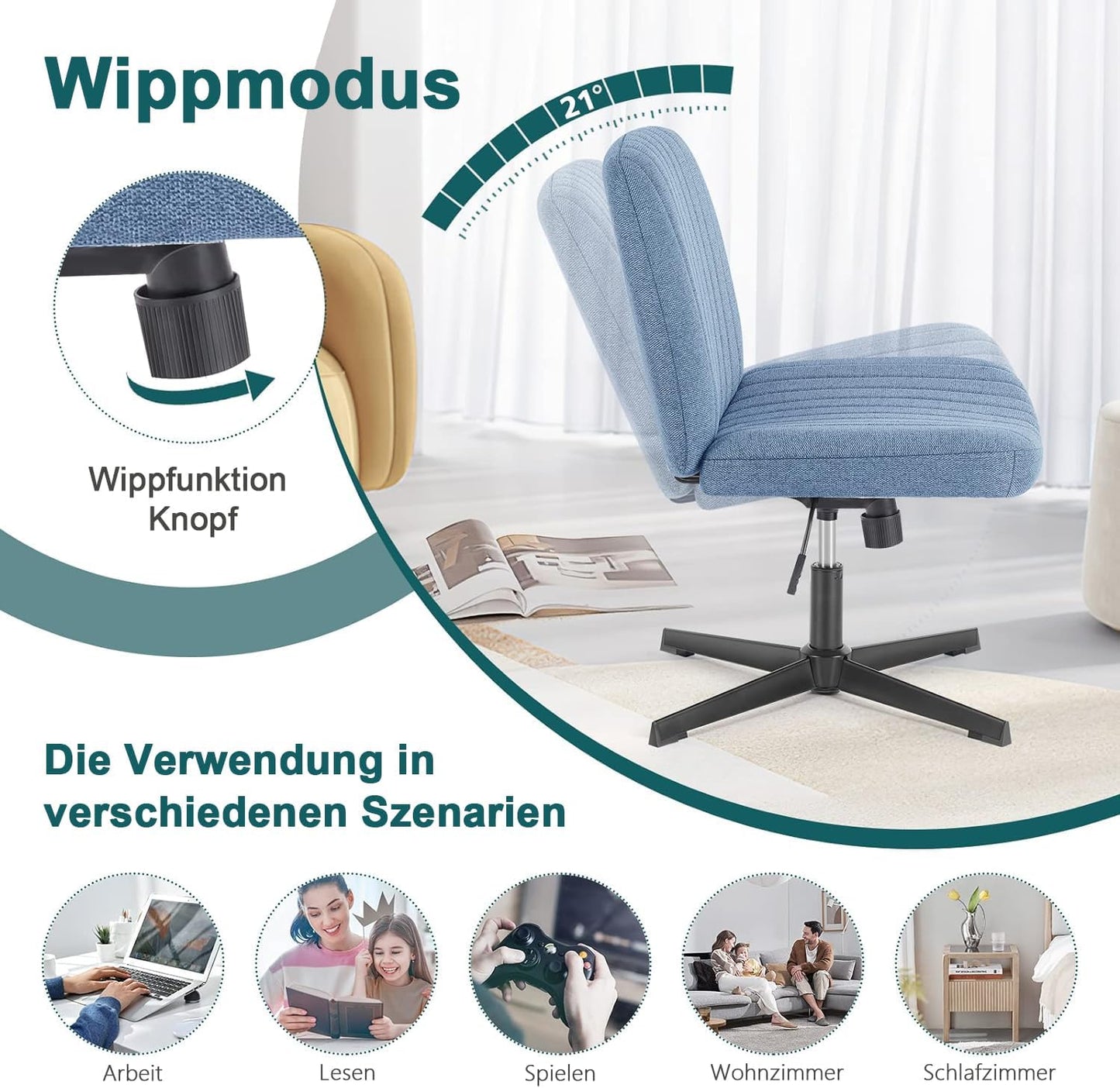 DUMOS Criss Cross Chair Legged Office Wide Comfy Desk Seat
