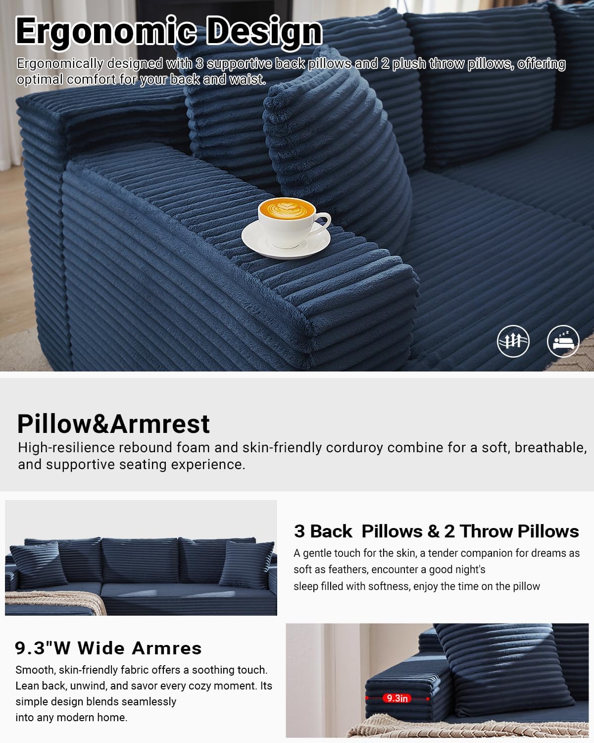 105 Inch Cloud Sectional Couch with Deep Seat