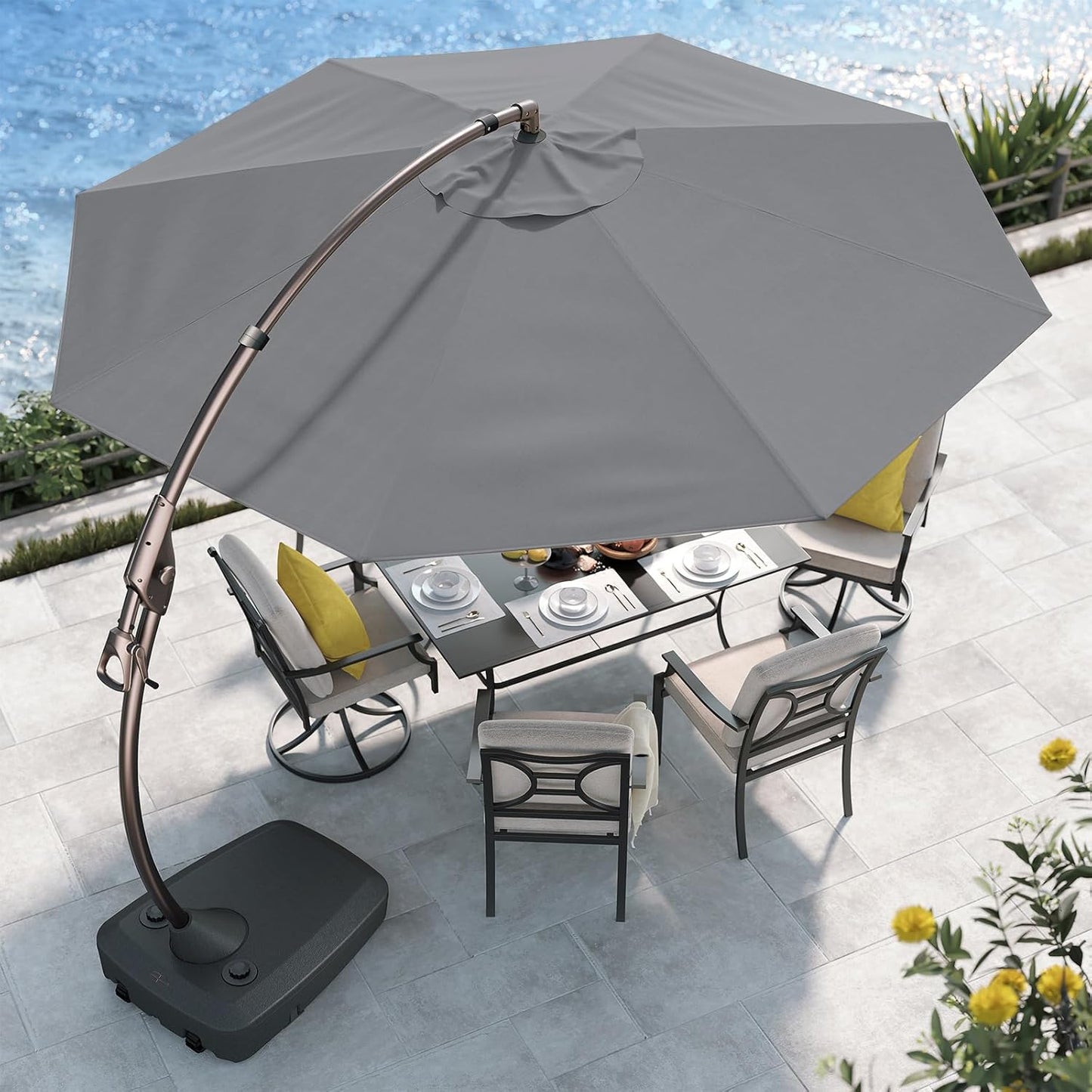 12FT Outdoor Offset Cantilever Umbrella with Base Champagne