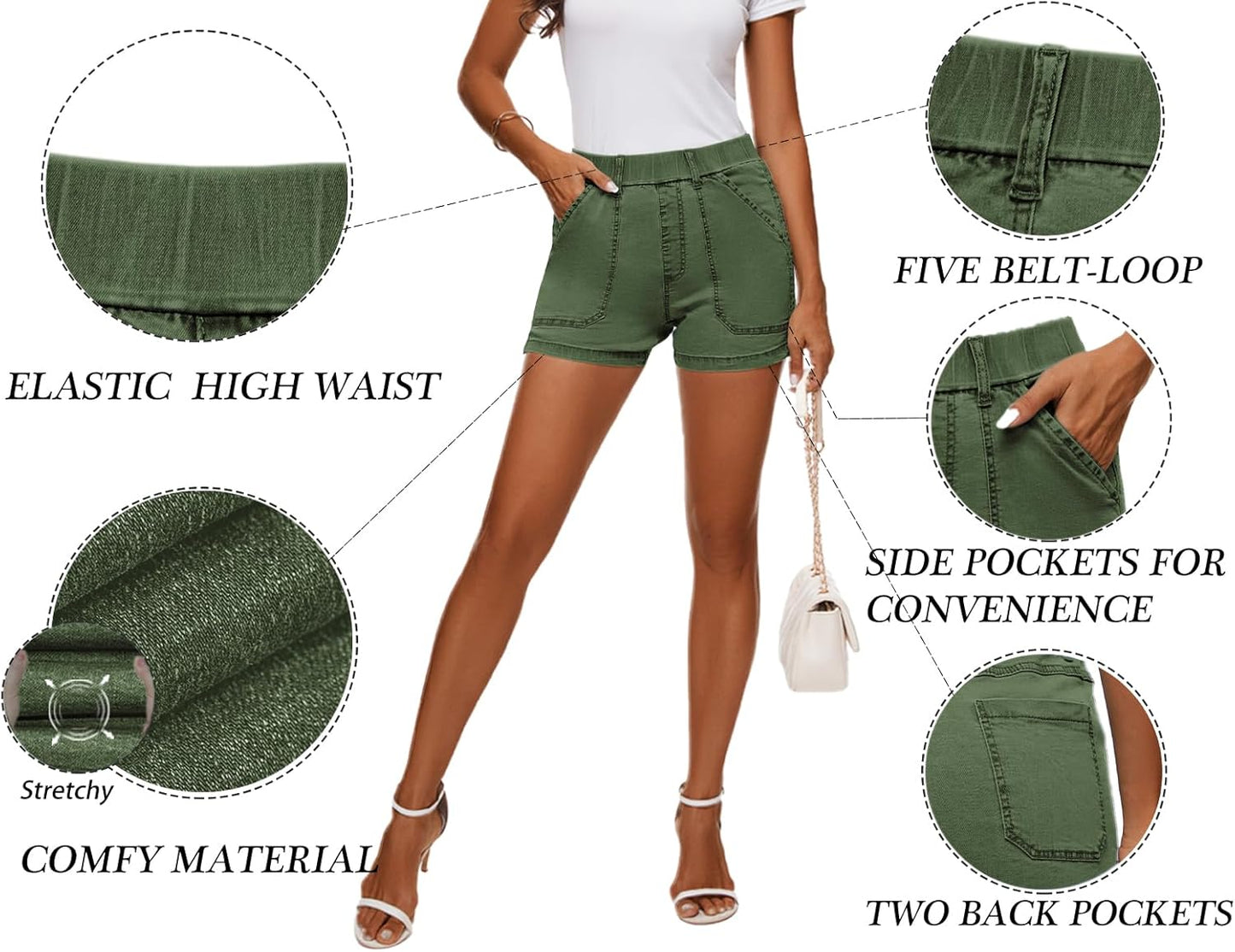 Womens Jean Shorts High Waisted Summer Cotton Elastic Waist Denim Shorts with Pockets