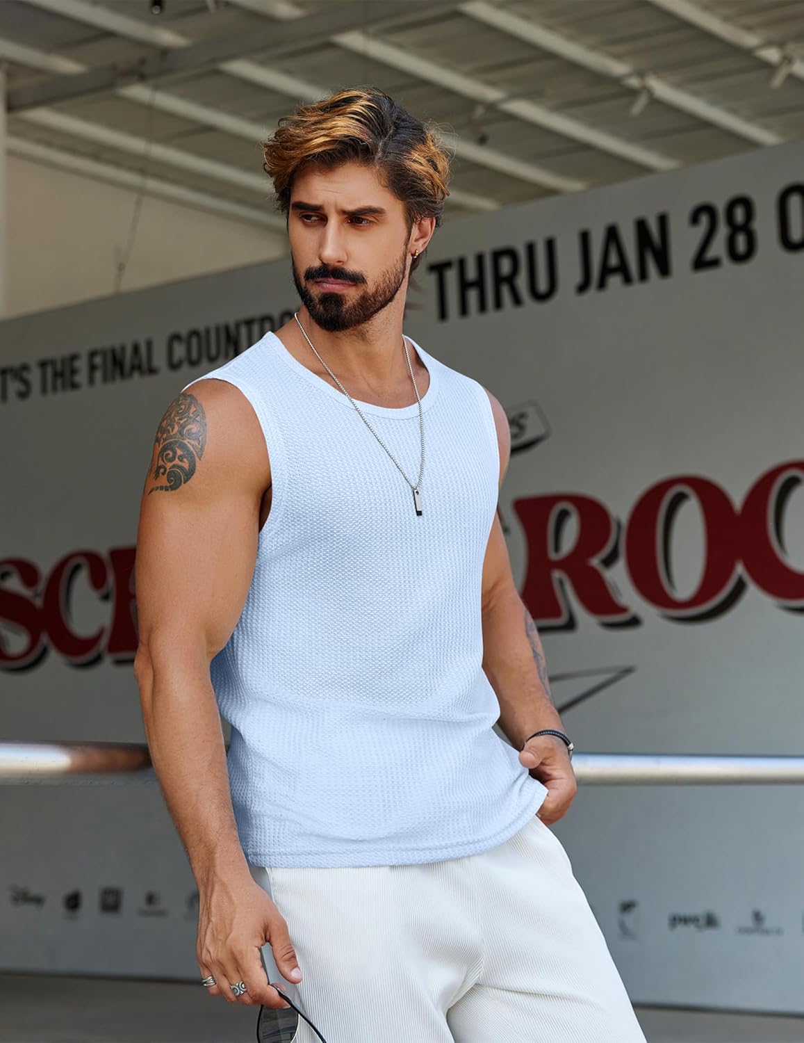 Mens Casual Tank Tops Waffle Knit Sleeveless Shirt Breathable Tank Shirts