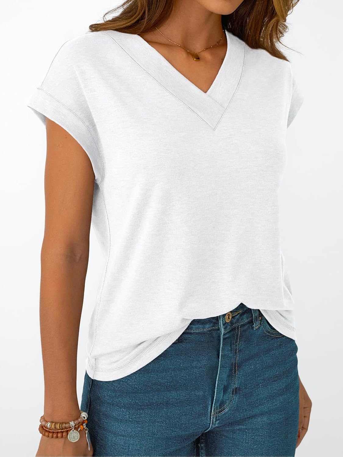 Womens Cap Short Sleeve T Shirts Summer Tops V Neck