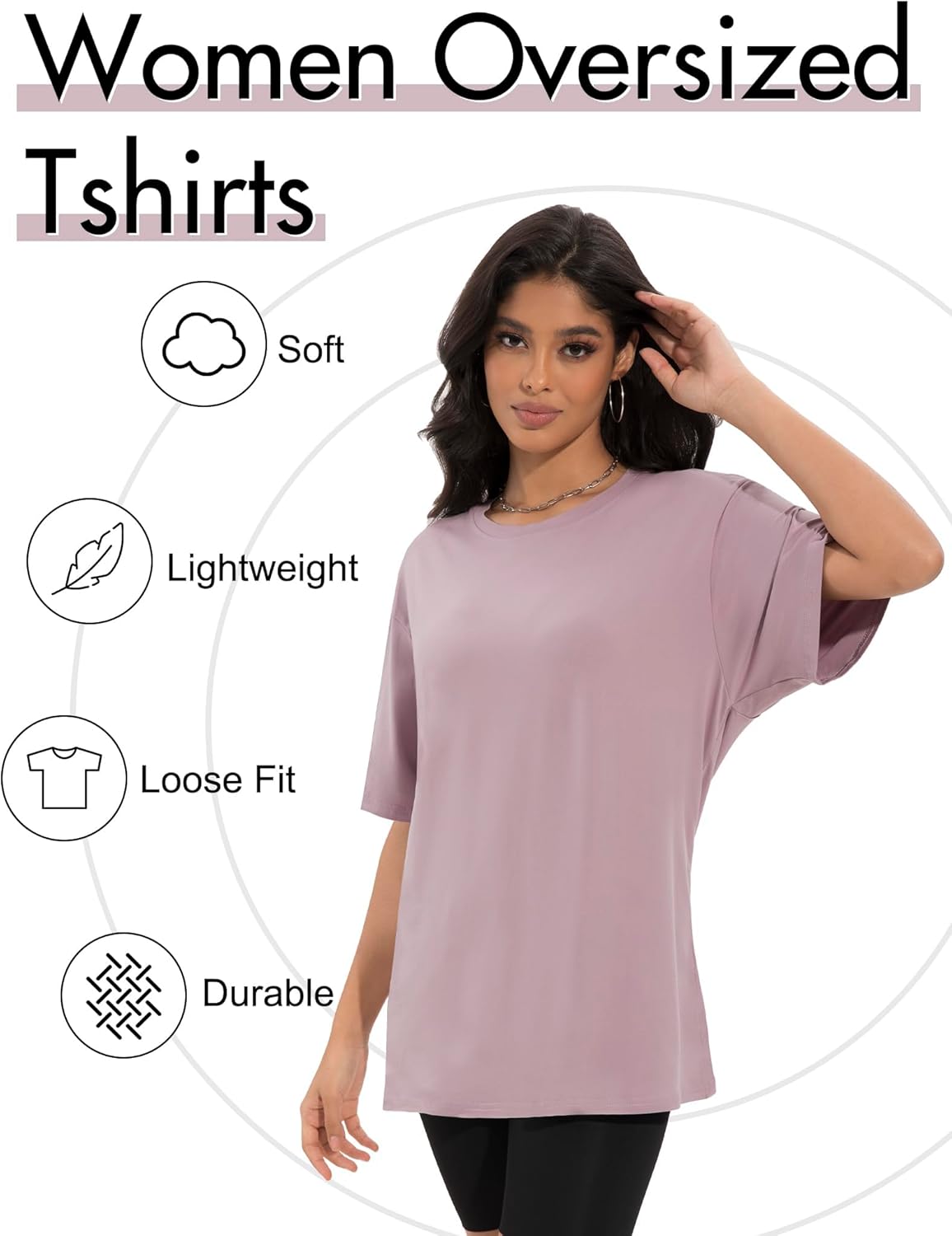 Oversized T-shirts for Women, Loose Fit Crew Neck Summer Baggy Tops Workout Tees Plus Size T Shirts