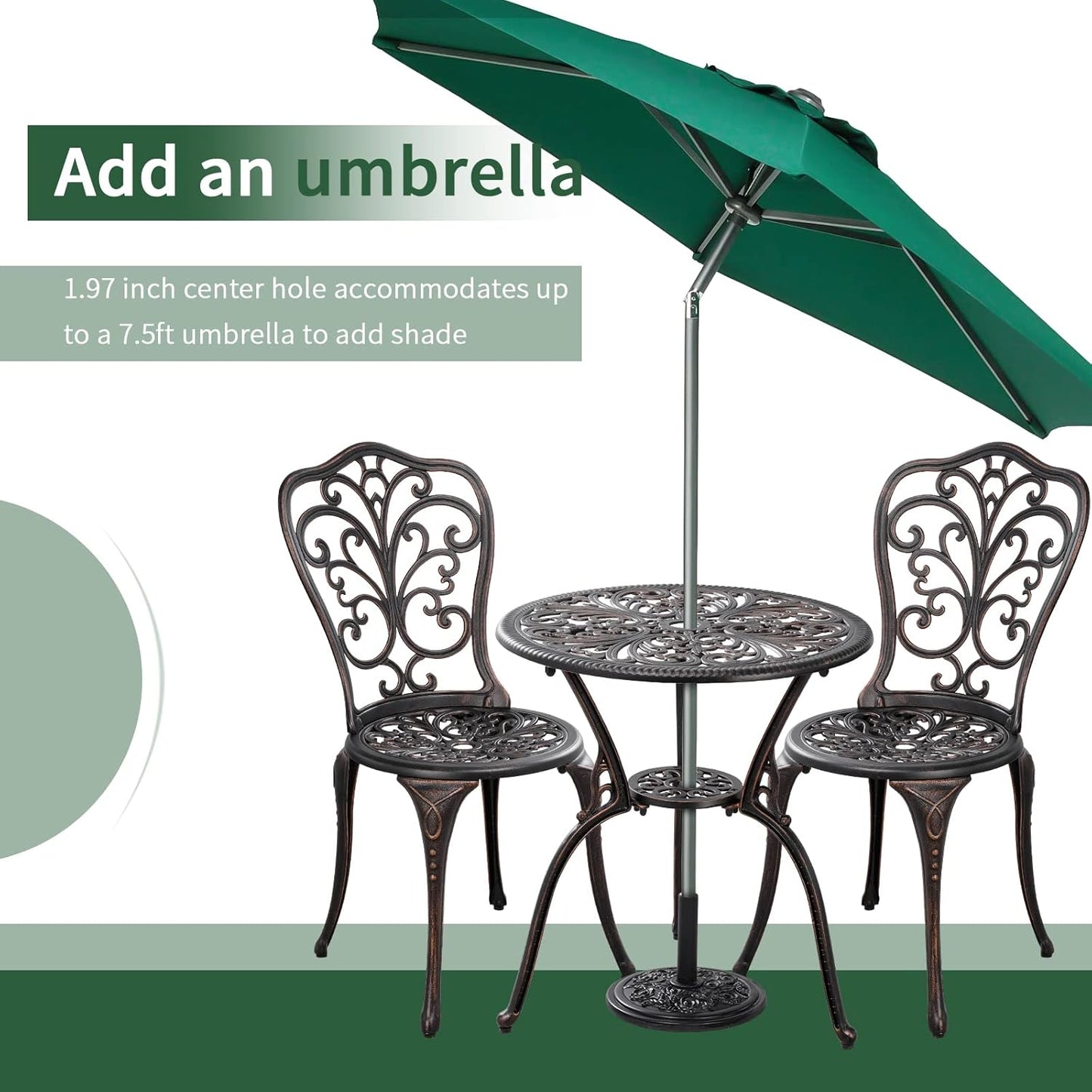 Patio Bistro Set 3 Piece Outdoor Cast Aluminum Outdoor Bistro Table