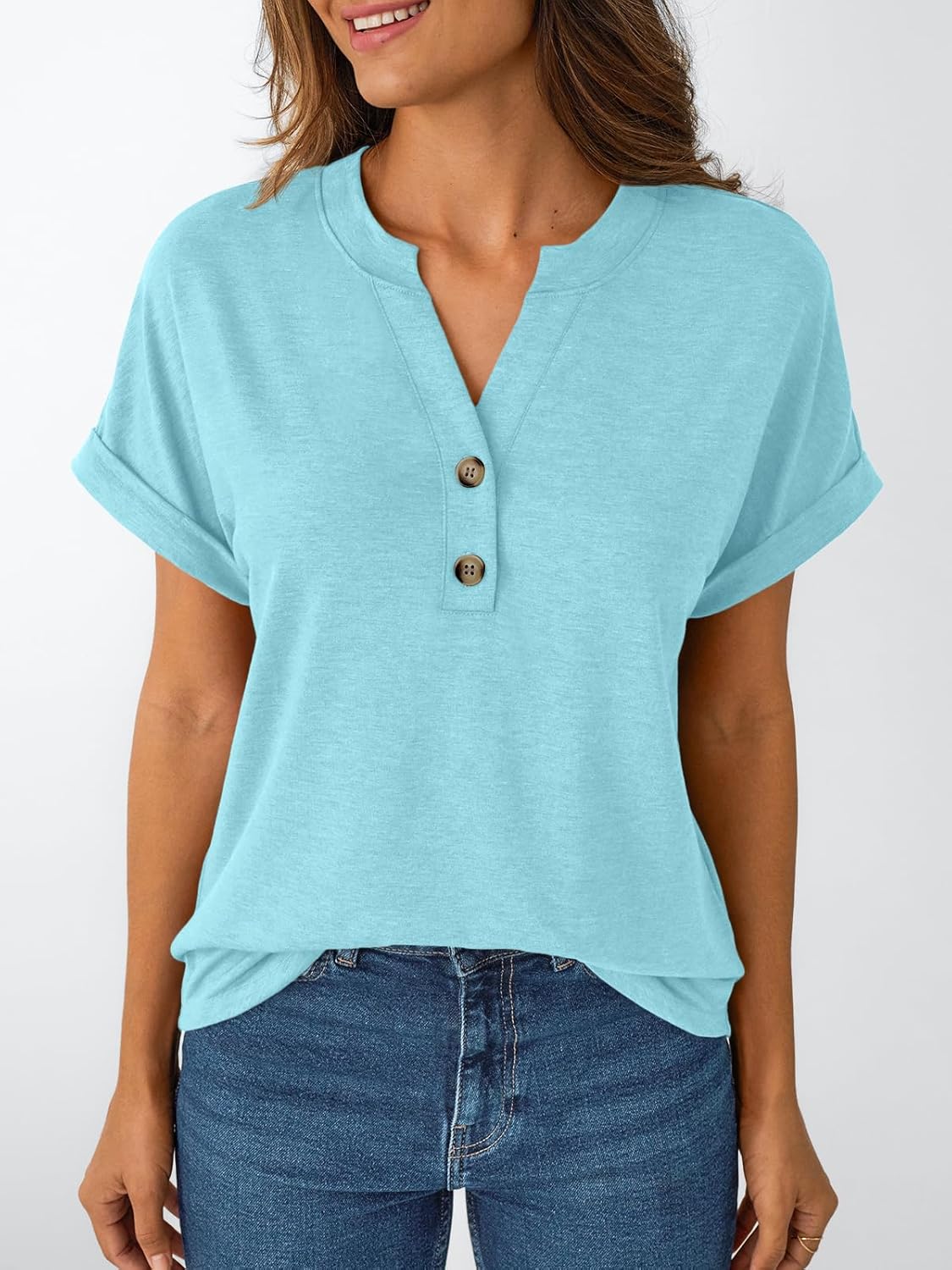 Women's Short Sleeve Shirts Henley Dressy Casual Summer Tops