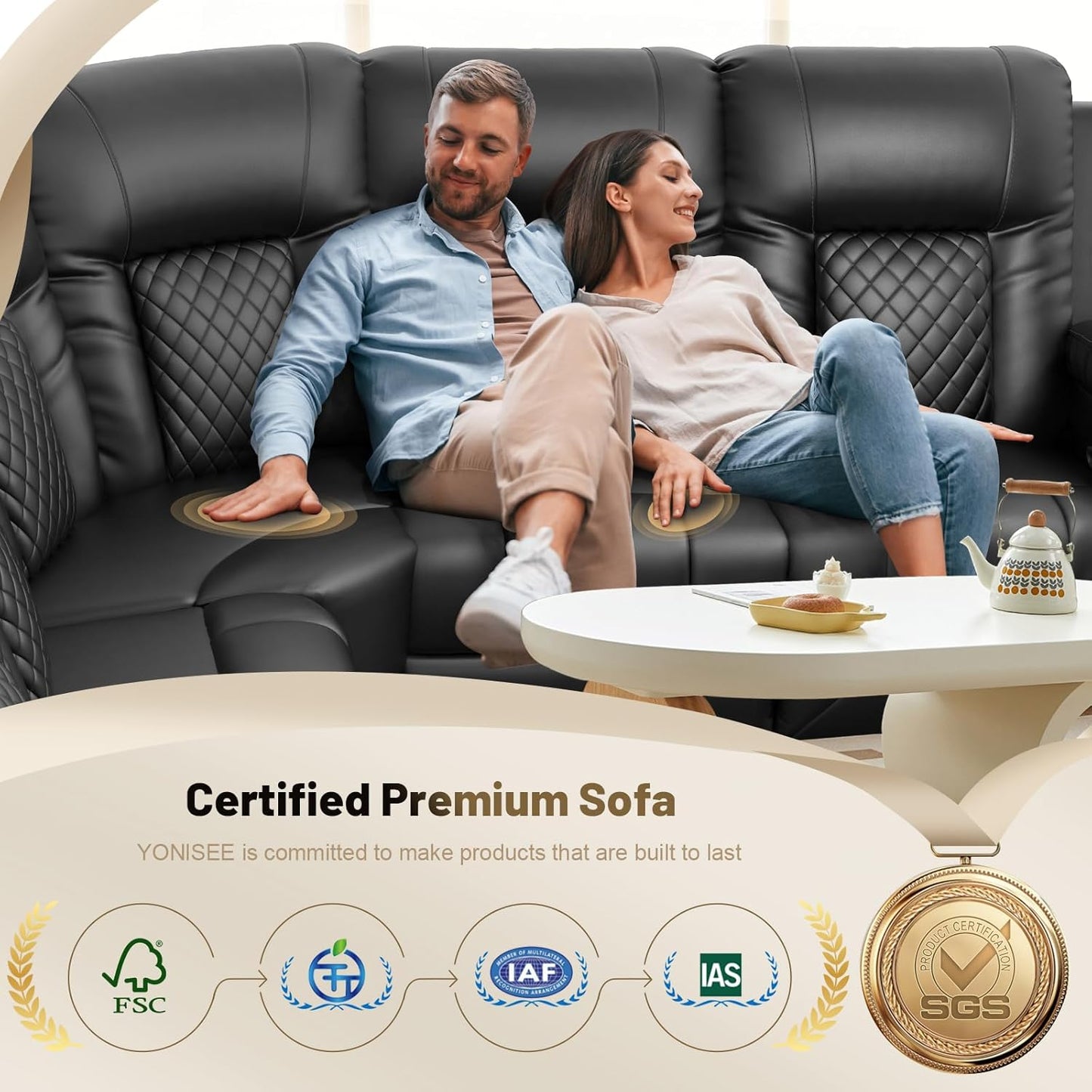 YONISEE 3 Seat Recliner Sofa, Large Reclining Sofa with Storage Console, Manual Reclining Chair with USB Ports, 2 Cell Phone Holder, 3 Seater Loveseat Recliner Couch for Living Room