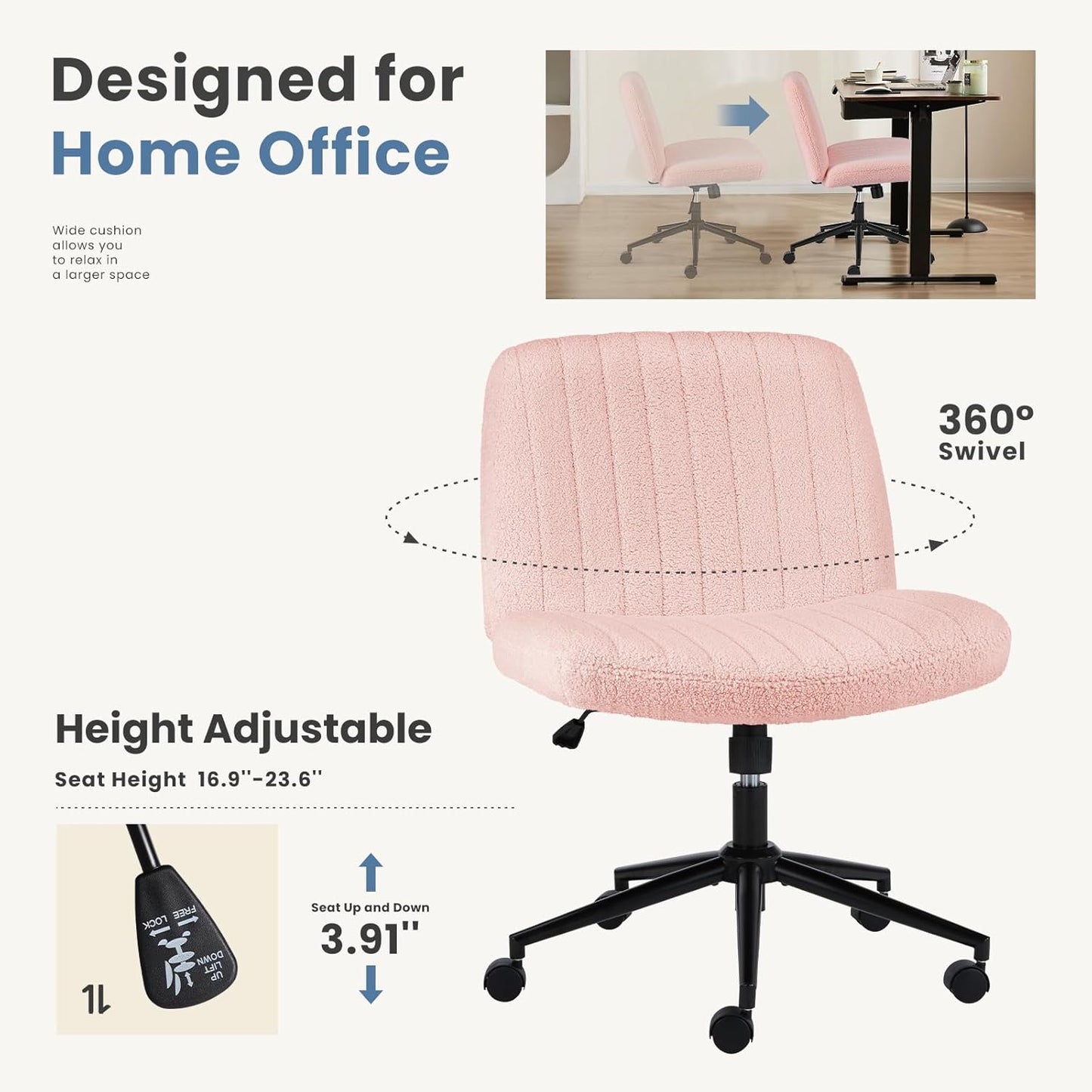 DUMOS Criss Cross Chair Legged Office Wide Comfy Desk Seat